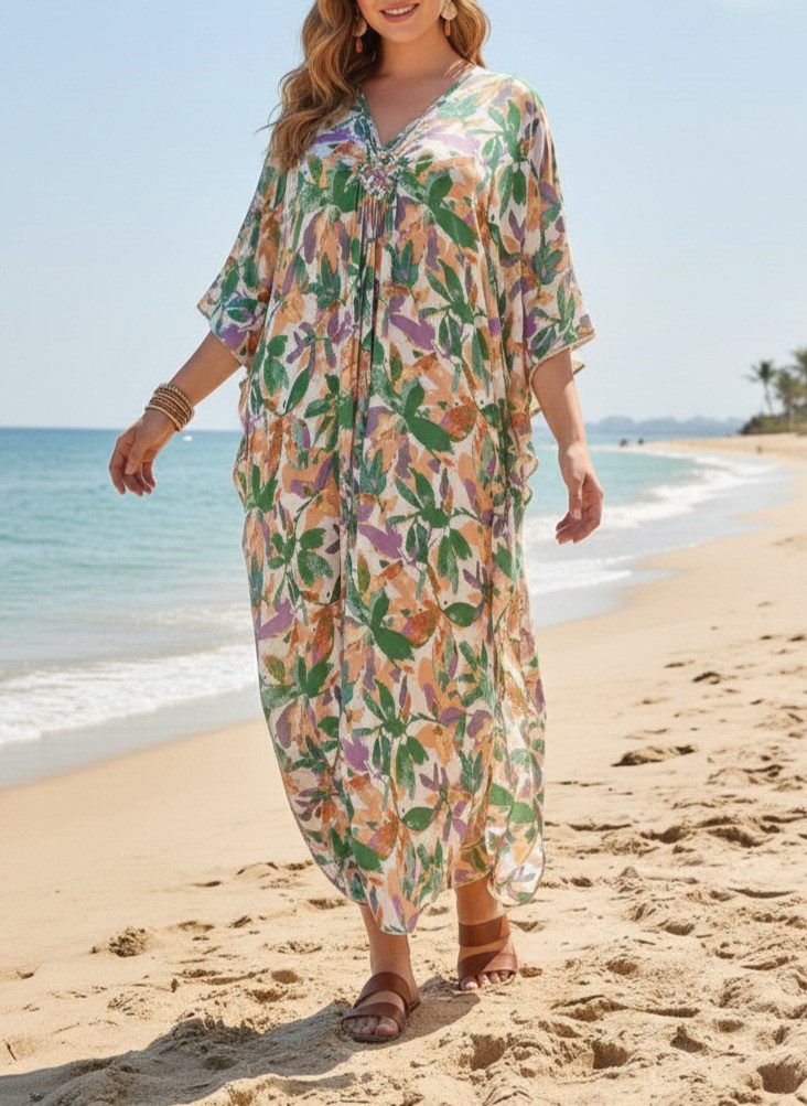Lovolotti Sommerkleid Damen Strandkleid aus Viskose – Luftiger Kaftan mit floralem Print Maxikleid für Strand, Pool und Urlaub