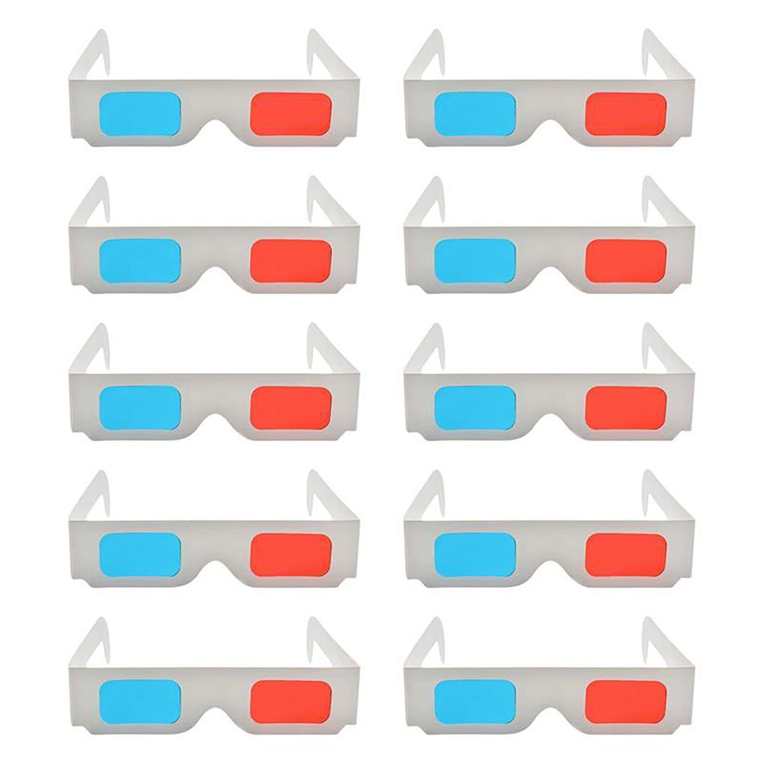 TPFNet 3D-Brille Anaglyphenbrille Rot/Cyan 3D Brille zum Ansehen von Filmen, 3D-Kino Brille - Material: Karton - Farbe: Weiß - 10 Stück