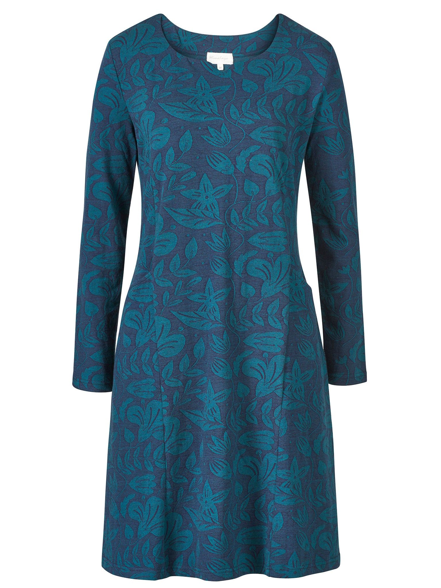 Himalaya Clothing Midikleid Damen figurumspielend Langarm casual Kleid aus Bio-Baumwolle floral GOTS-zertifiziert mit leichtem Stretch und Rundhalsausschnitt – Bild 2 von 3