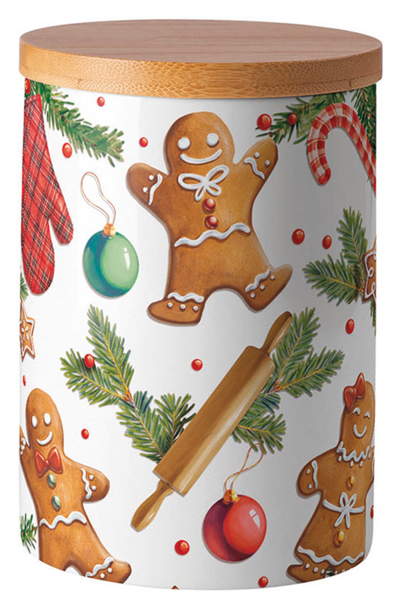 Ambiente® Vorratsdose Gingerbread cookies, Porzellan, (2-tlg., Vorratsdose mit Deckel), Porzellan Bambusdeckel New Bone China Ø 10cm Höhe 13,5cm Volumen 0,62l