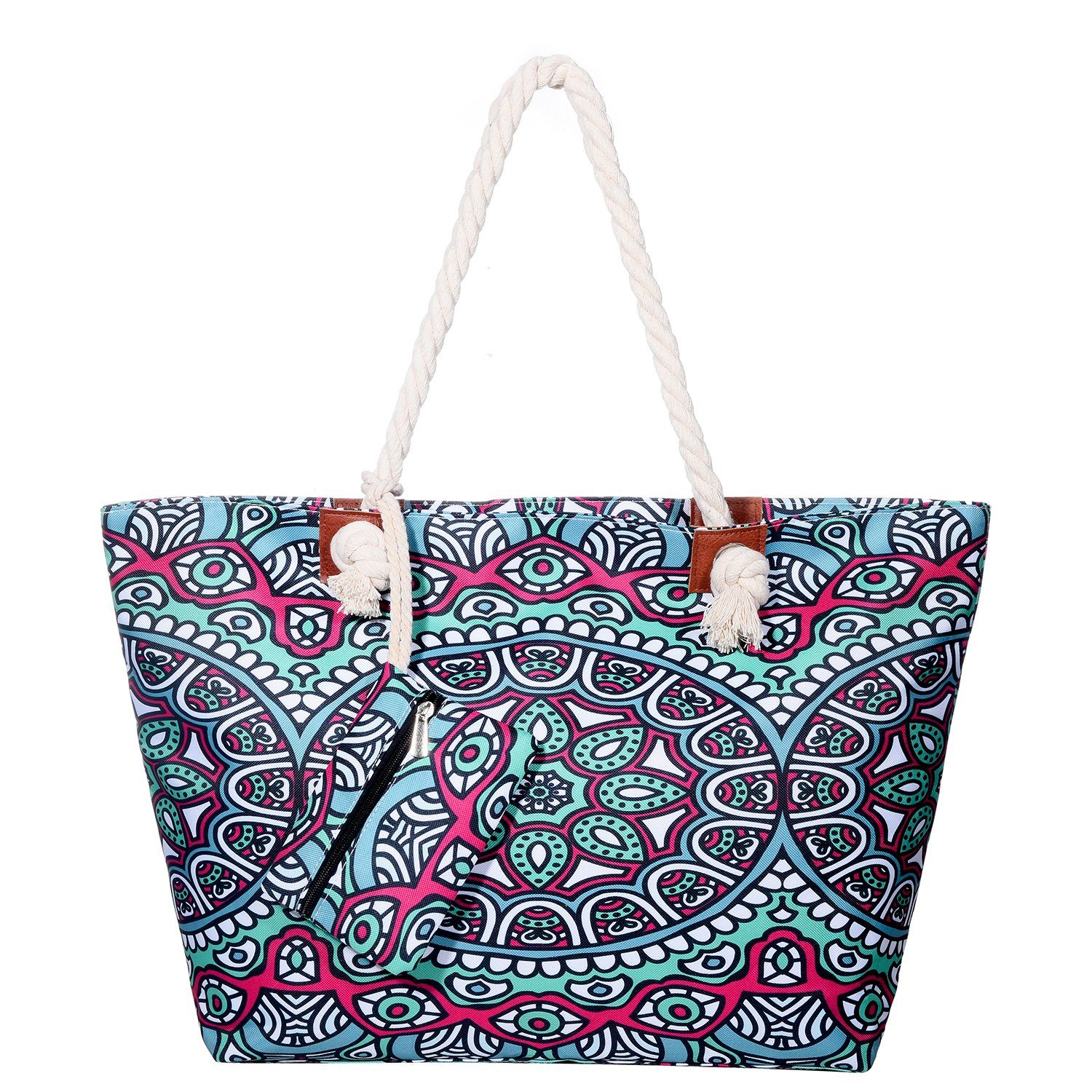 DonDon Strandtasche Shopper wasserabweisende Tasche (2-tlg), Große Strandtasche, mit Reißverschluss, inkl. kleinem Beutel Indian temple | Strandtaschen