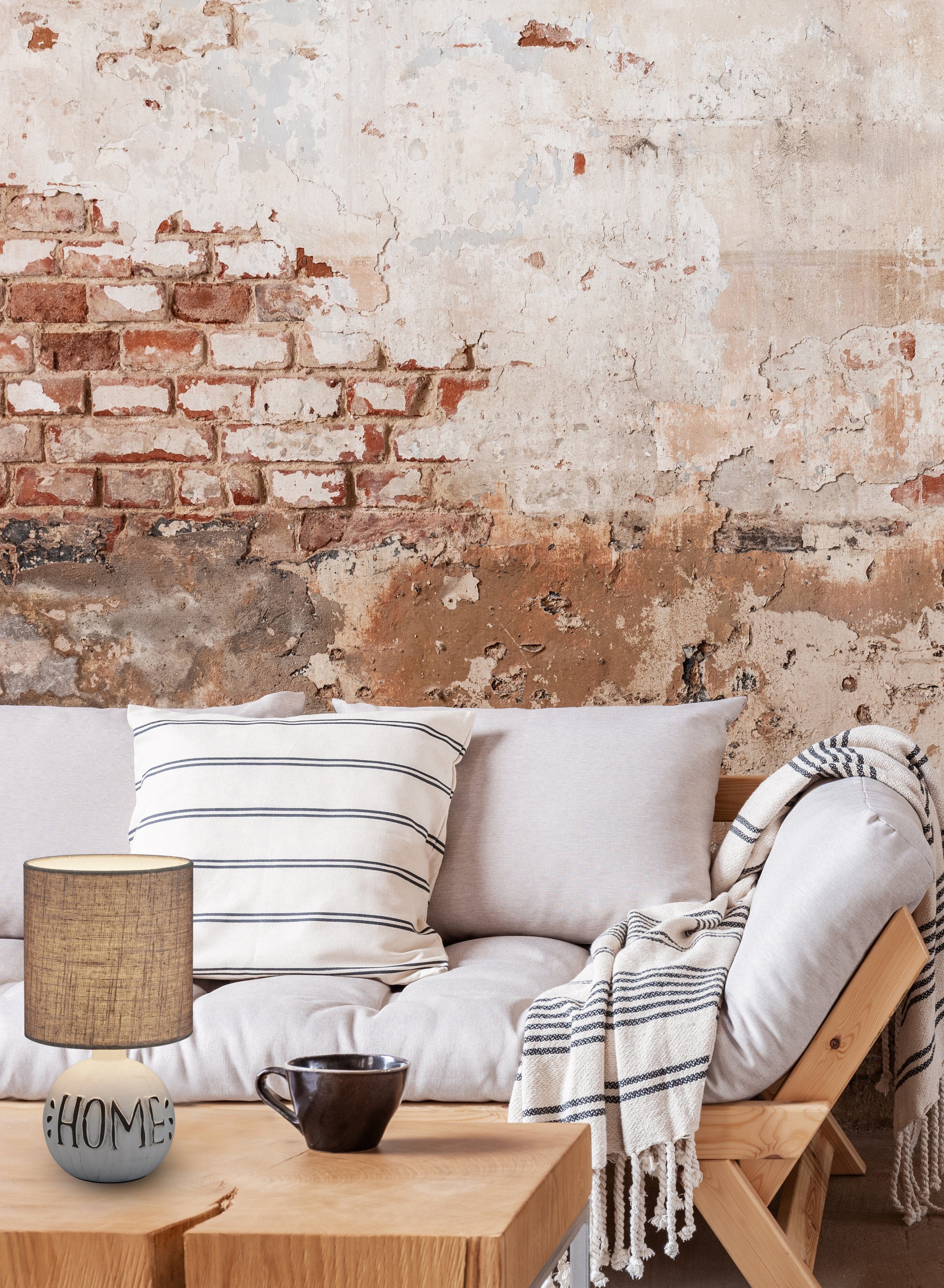 Reality Leuchten Schreibtischlampe Esna, Leuchtmittel wechselbar, E14Tischleuchte mit HOME-Schriftzug und Keramikfuß