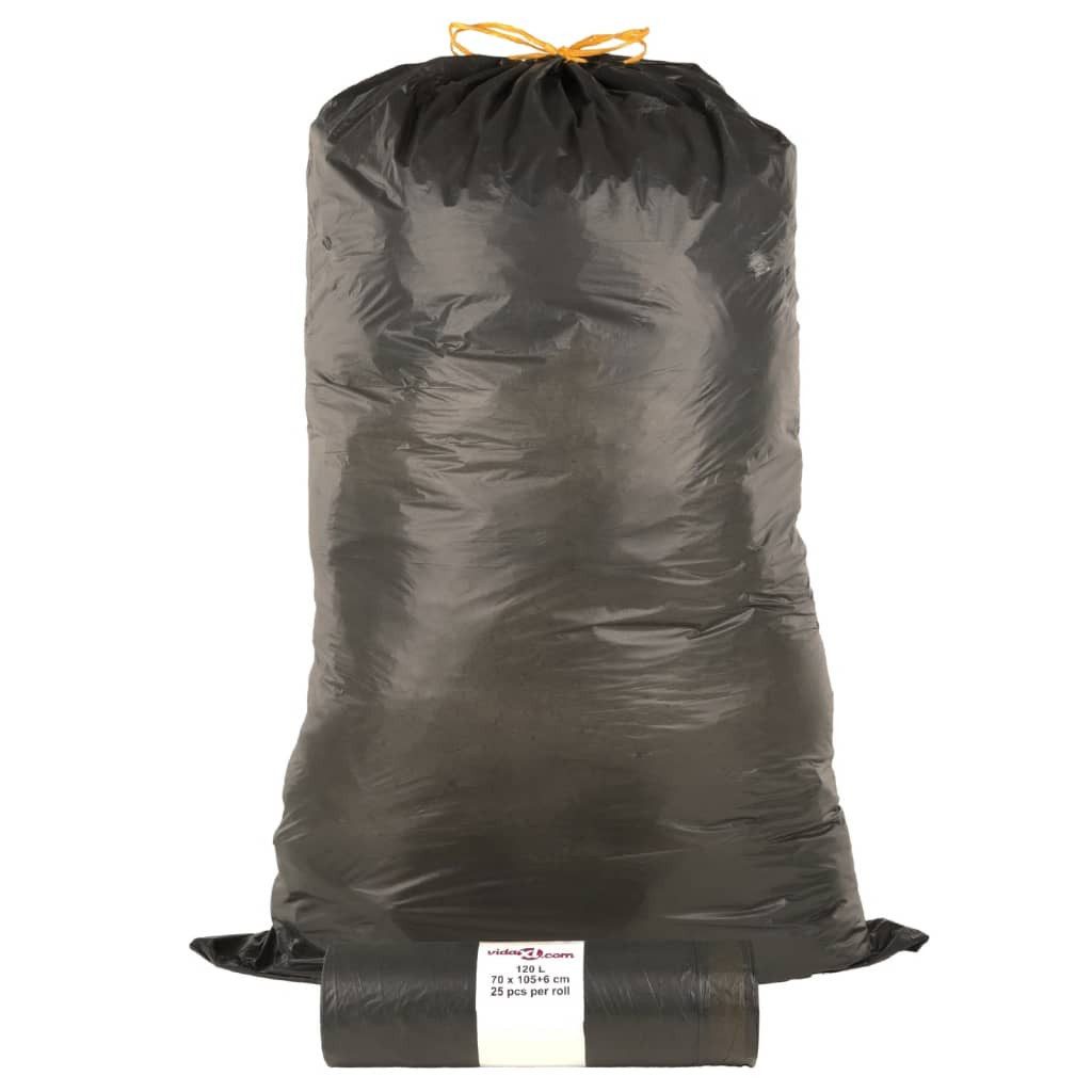 vidaXL Müllbeutel Müllsäcke mit Zugband 250 Stk. Schwarz 120 L