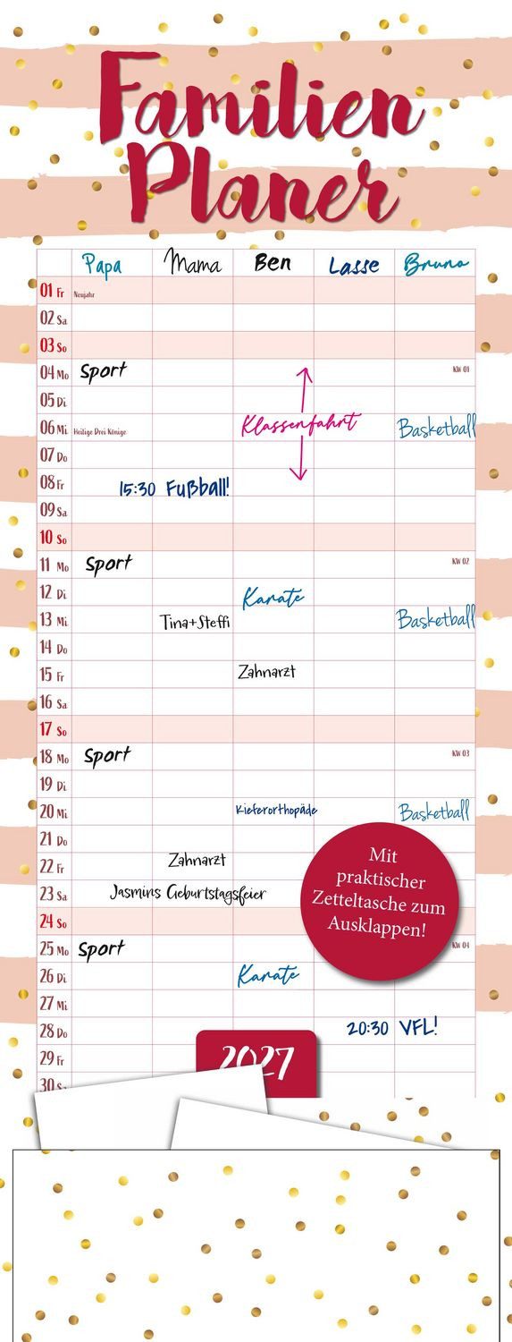 Familienkalender Familienplaner mit Tasche 2027