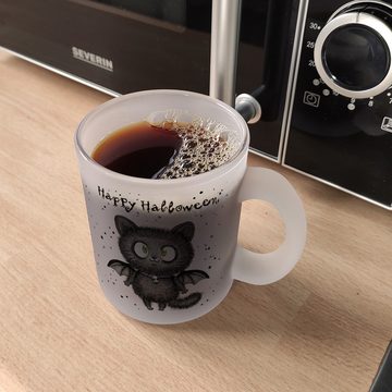 speecheese Tasse Happy Halloween Glas Tasse mit schwarzer Fledermaus-Katze