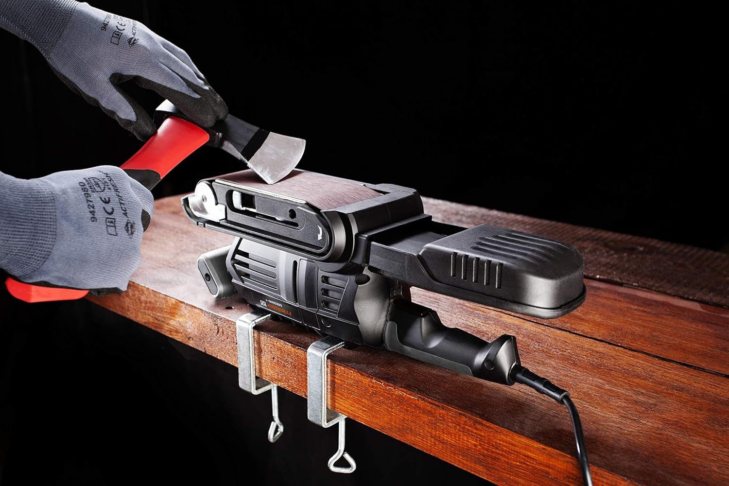 Meister Werkzeuge Bandschleifer Meister Bandschleifer MBS600-1 mit Staubfangbox LED Anzeige 600W