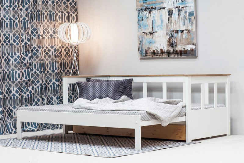Home affaire Daybett "AIRA" skandinavisches Design, ideal fürs Jugend- oder Gästezimmer, Gästebett, mit ausziehbarer Liegefläche, zertifiziertes Massivholz