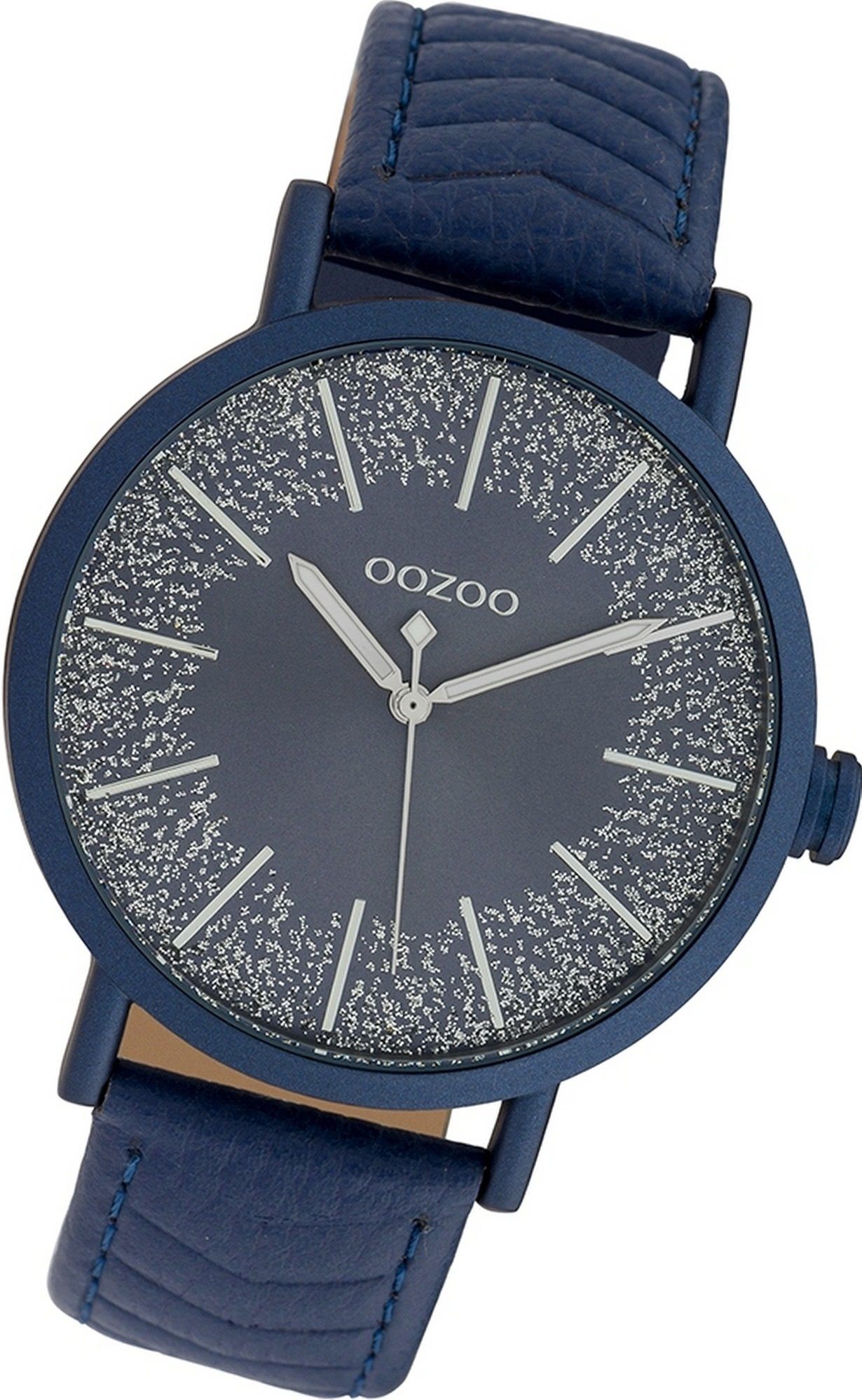 OOZOO Quarzuhr Oozoo Leder Damen Uhr C10147 Analog, Damenuhr Lederarmband dunkelblau, rundes Gehäuse, groß (ca. 42mm) | Quarzuhren
