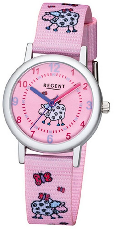 Regent Quarzuhr Regent Kinder-Armbanduhr rosa pink Analog, Kinder  Armbanduhr rund, klein (ca. 29mm), Textil, Stoffarmband