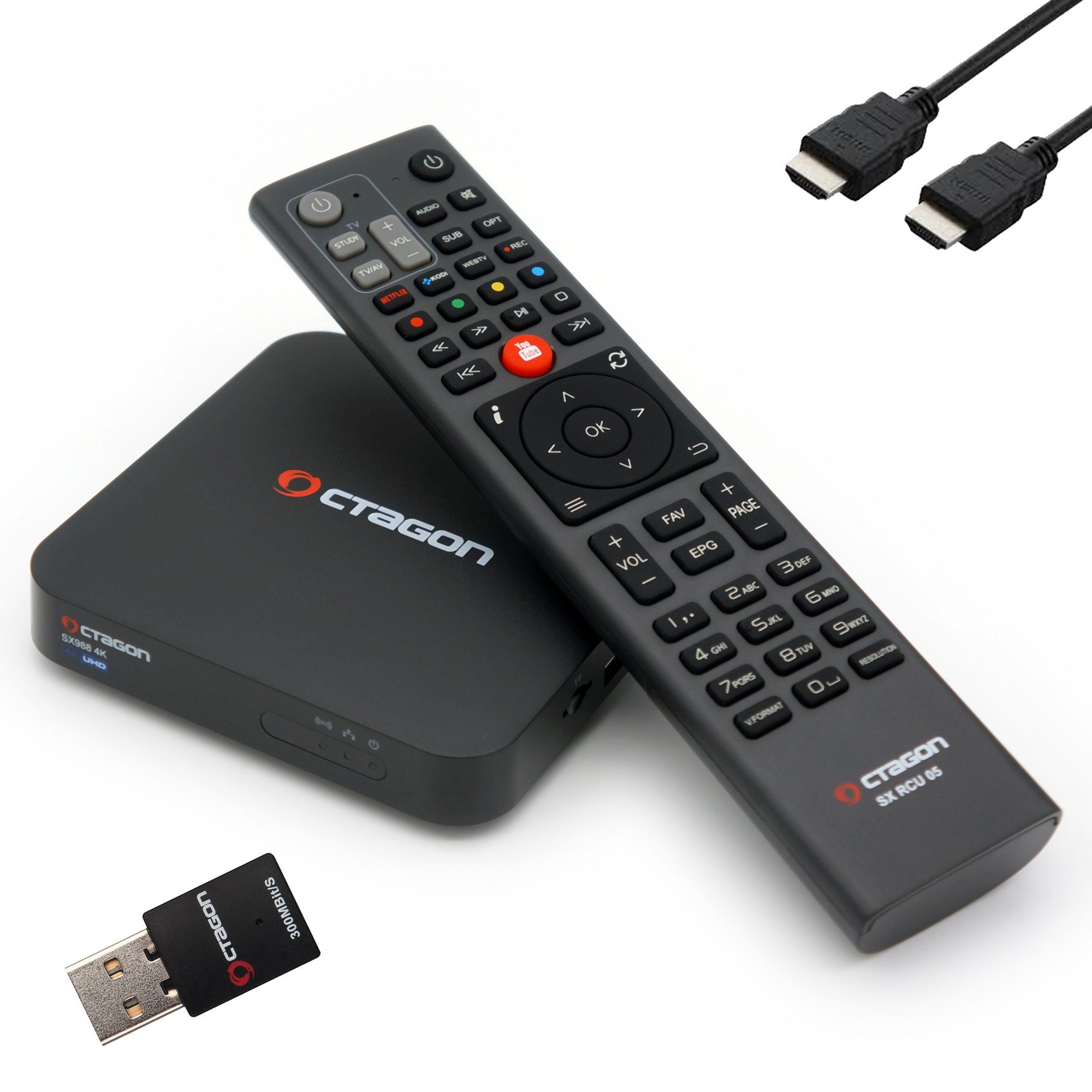 Streaming-Box SX988 4K UHD IP H.265 HEVC IPTV Smart Top Box + 300 Mbits WiFi Stick