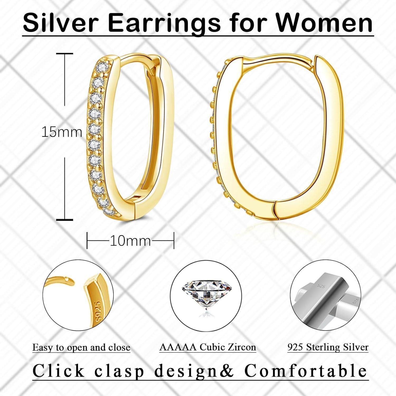 LuxusKollektion Paar Creolen Silber Creolen Ohrringe Damen 925 Sterling Oval Zirkonia U-förmige