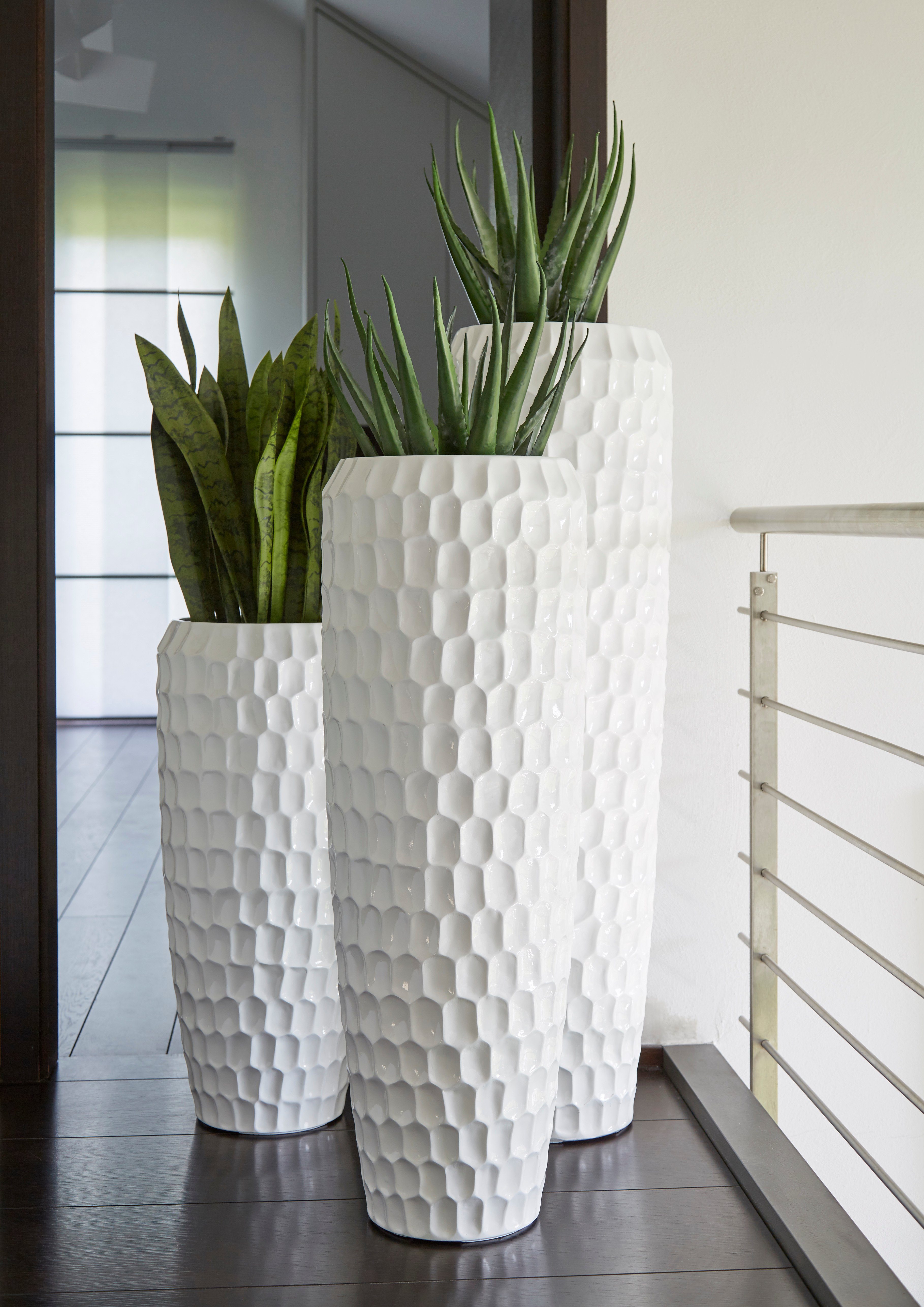 Flingora Bodenvase Celice, mit Einsatz - Fiberglas - Indoor & Outdoor - Weiß - Höhe 117 cm