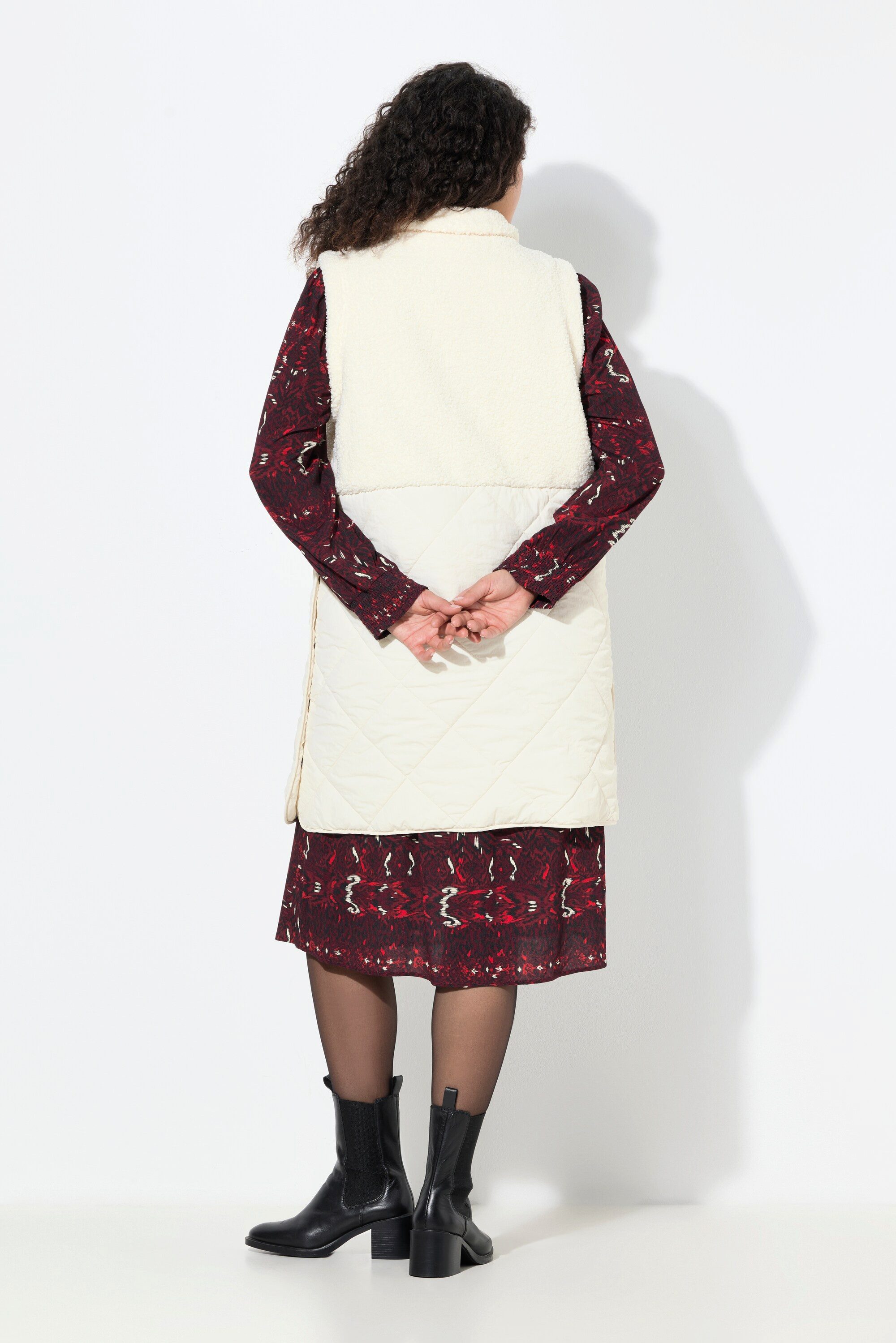 Ulla Popken Steppweste Long-Weste Teddyfleece/Stepp Seiten-Druckknöpfe