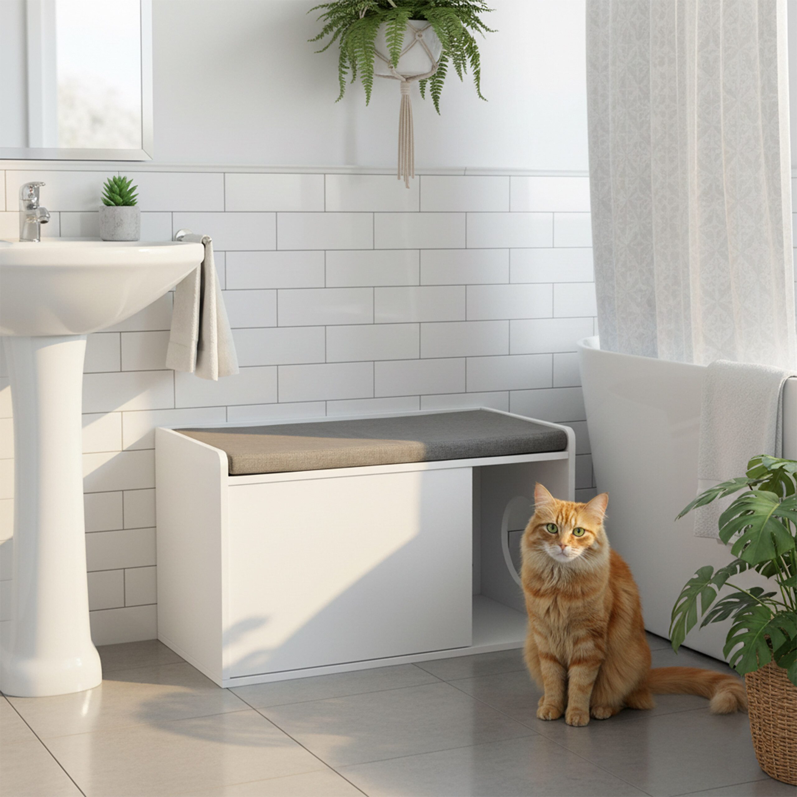 relaxdays Katzentoilette Katzenschrank mit Sitzauflage