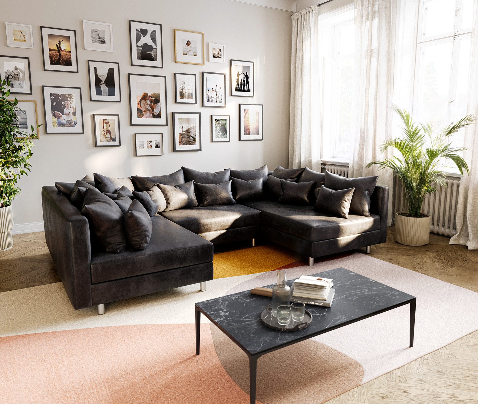 DELIFE Wohnlandschaft Clovis, Anthrazit Antik Optik Wohnlandschaft modulares Sofa