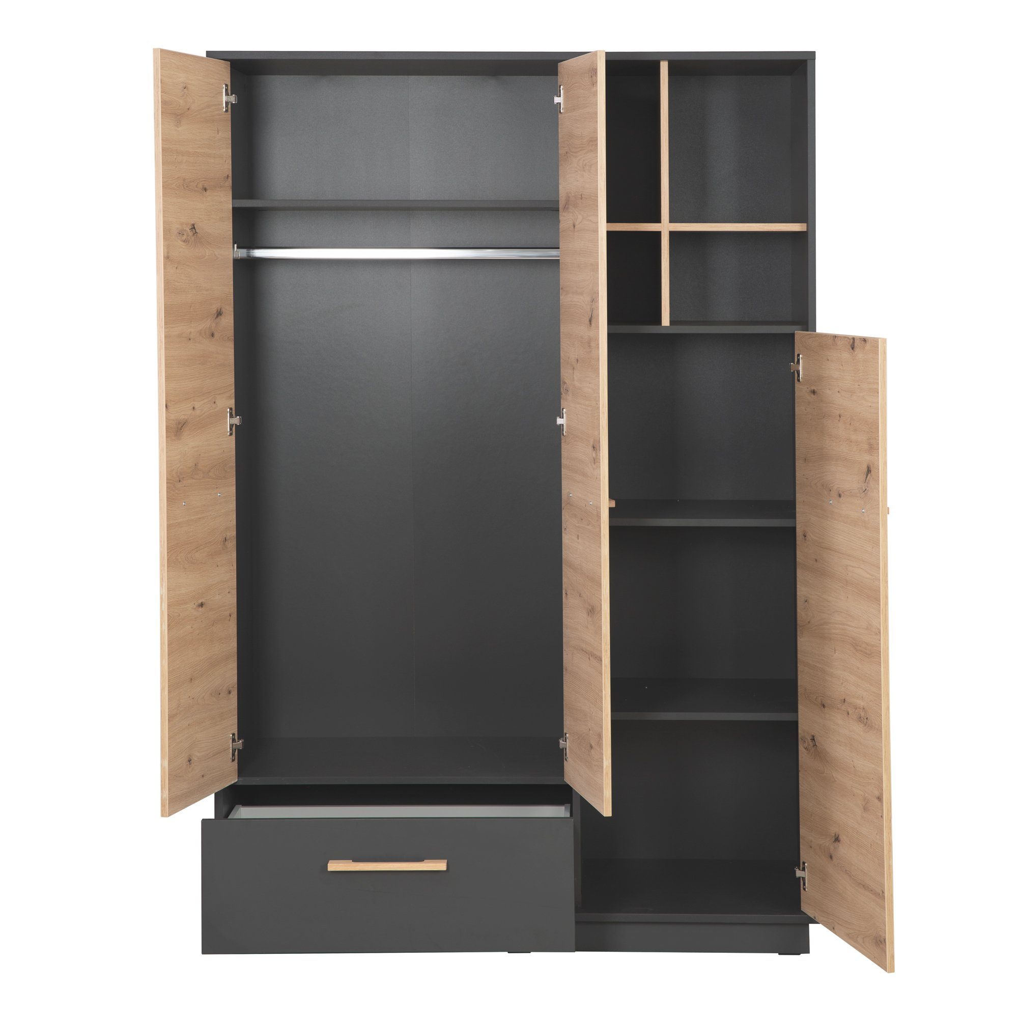 roba® Kinderkleiderschrank Lenn Inkl. Schublade, offenem Fach & Griffen aus massiver Eiche