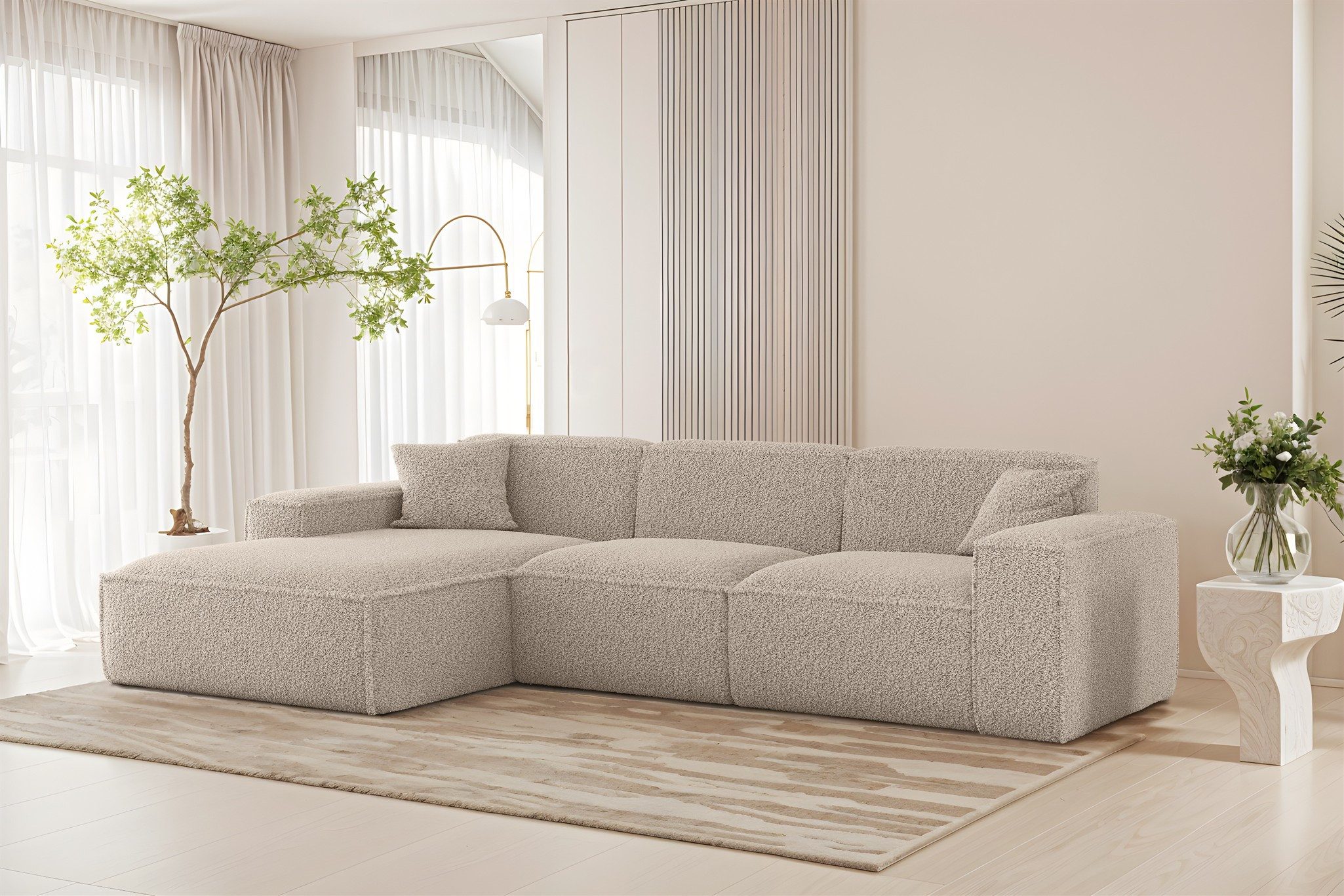 Fun Möbel Ecksofa Designersofa CELES PREMIUM in Stoff Sven, Ottomane Rechts oder Links, inkl. 2 x Zierkissen