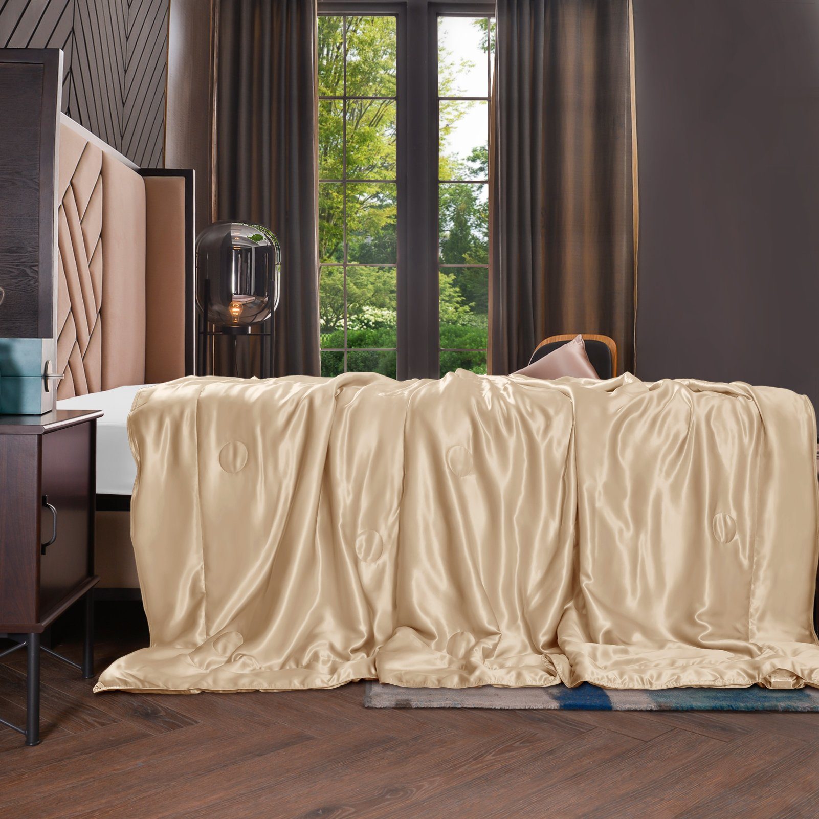 Sommerbettdecke, 135x180 cm, THXSILK, Füllung: 100% Seide, Bezug: 100% Seide, kühlend, leicht, hautfreundlich Golden | Naturfaserdecken