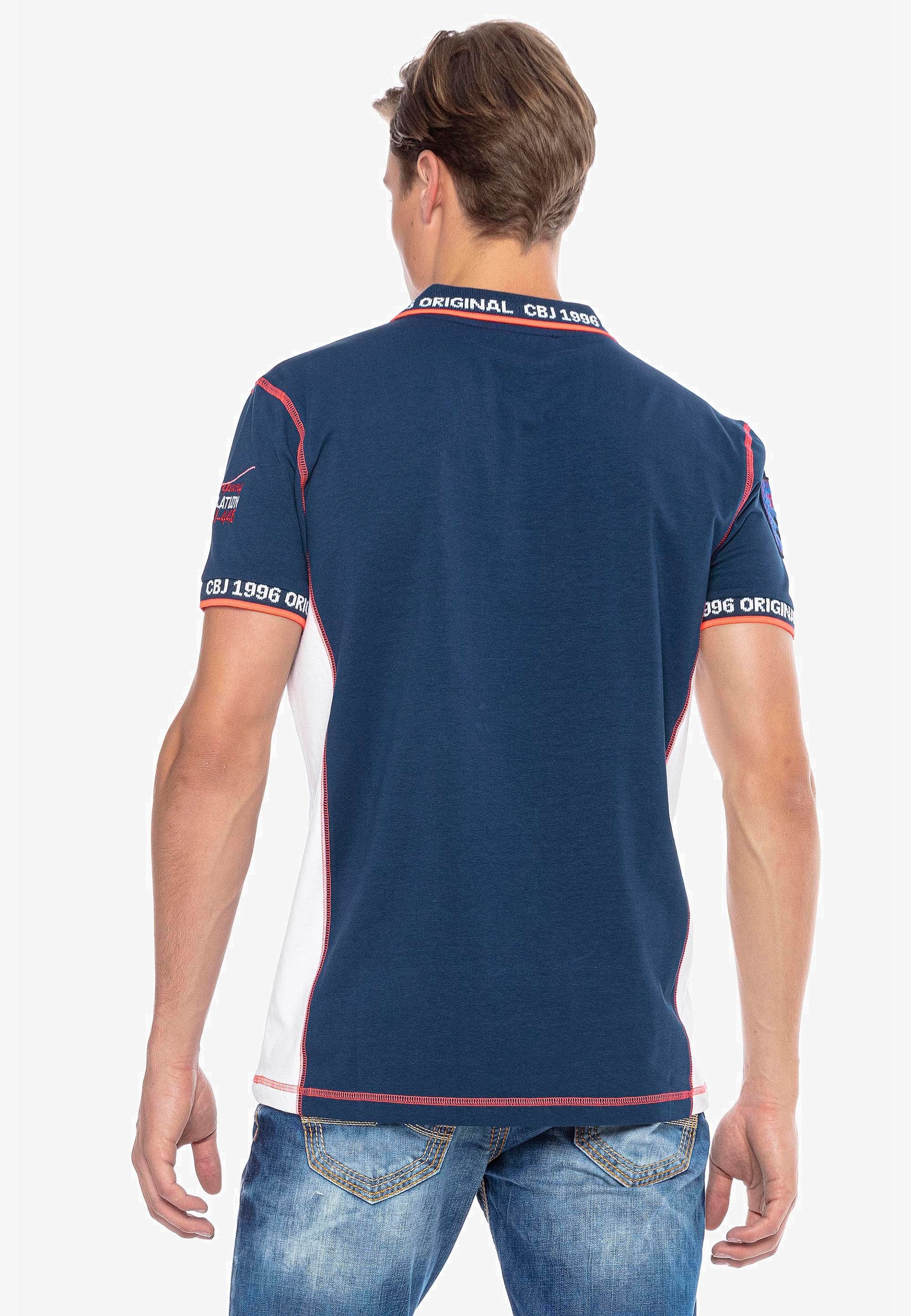 Poloshirt Cipo dunkelblau mit trendigen Baxx & Kontrastnähten