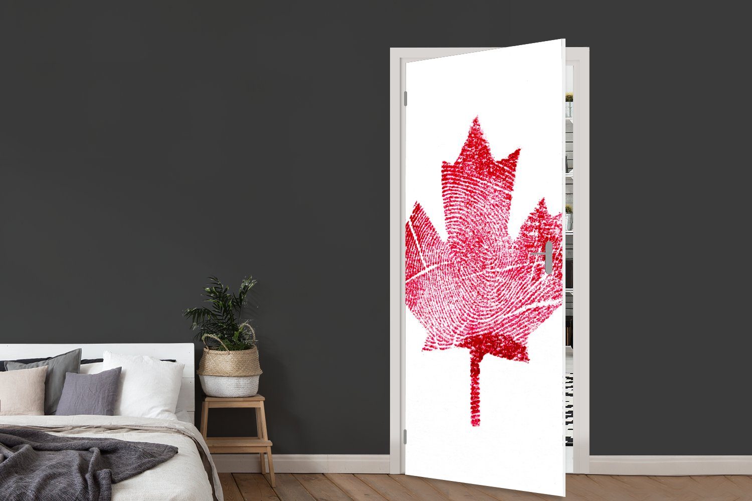 Tür, aus Fototapete 75x205 für MuchoWow Türtapete Nationalflagge Matt, (1 St), Türaufkleber, Daumenabdrücken, Kanadas cm bedruckt,