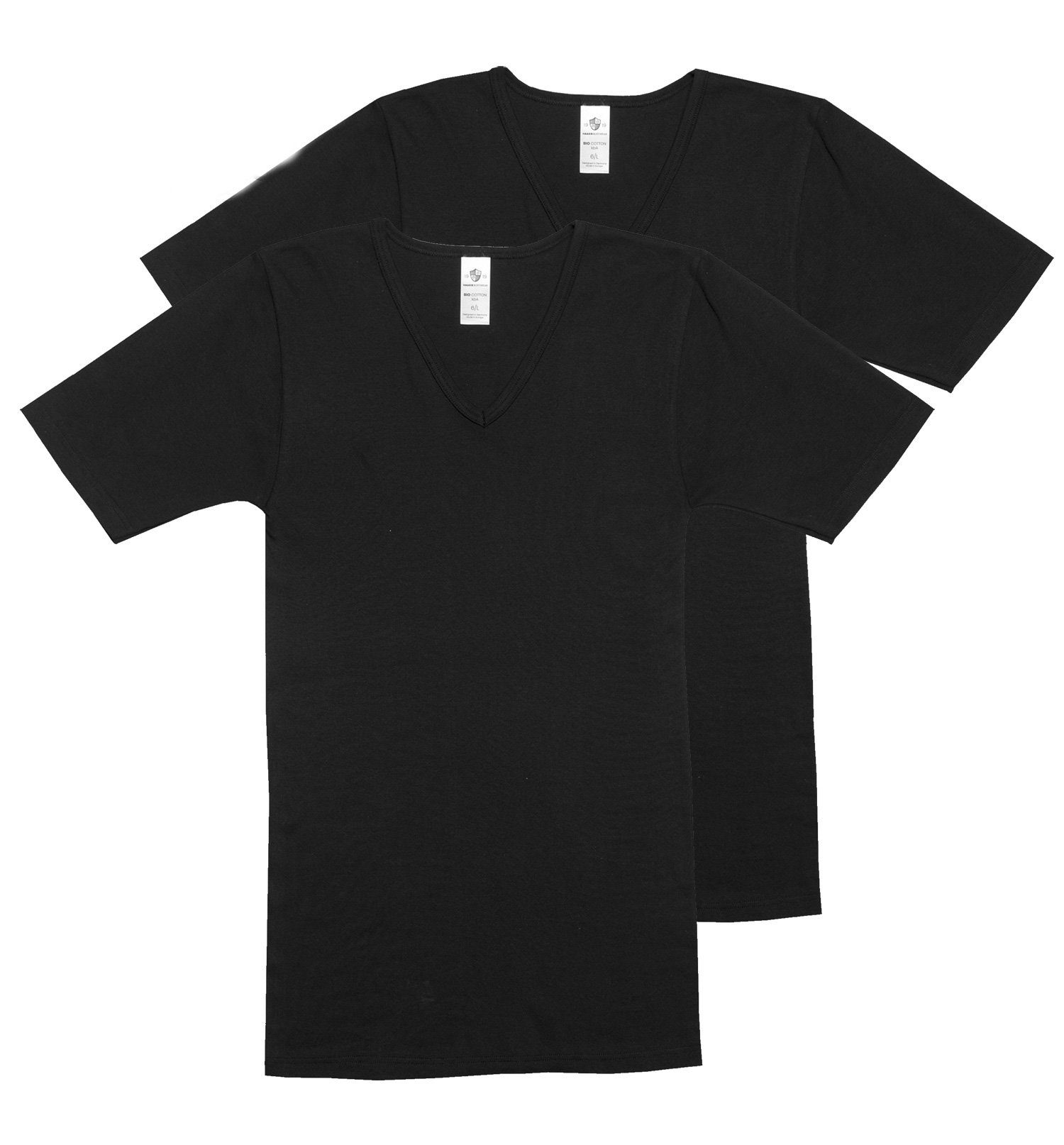HAASIS Bodywear 1919 Unterziehshirt Herren Shirt 77202051-schwarz (Packung,  2-St., 2er Pack) hochwertiges schwarzes V-Shirt in optimaler Paßform,  pflegeleicht, formbeständig, strapazierfähig aus 100% hautsympathischer  Baumwolle