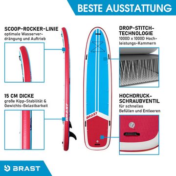 BRAST SUP-Board Family, Aufblasbares Stand up Paddle Set XXL, 370x87x15cm bis 210kg, inkl. Zubehör 2X Kajak-Sitz 2X Fußschlaufe, 2X Paddel Pumpe Rucksack