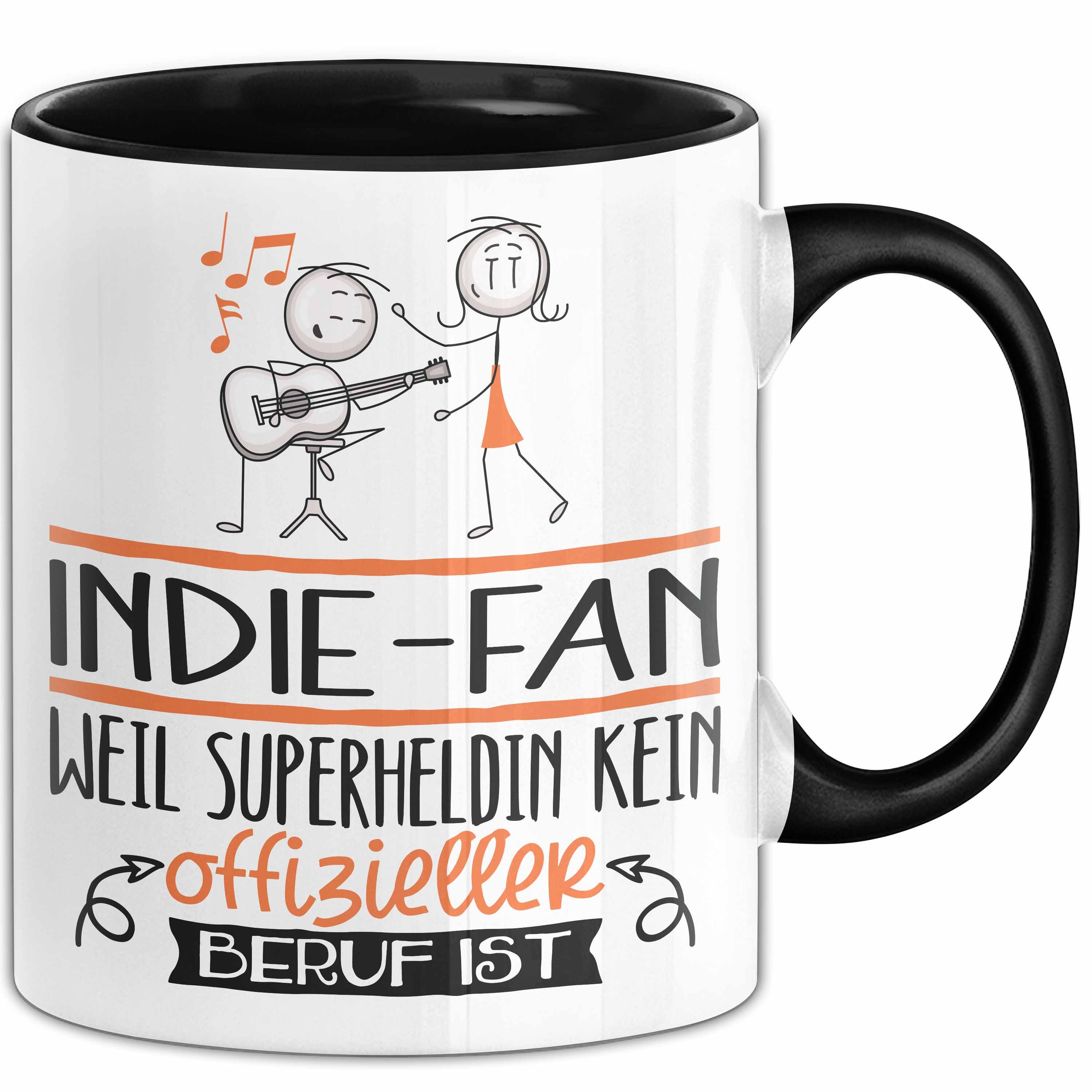 Trendation Tasse Indie-Fan Geschenk Tasse Lustiger Spruch Indie-Fan Weil Superheldin