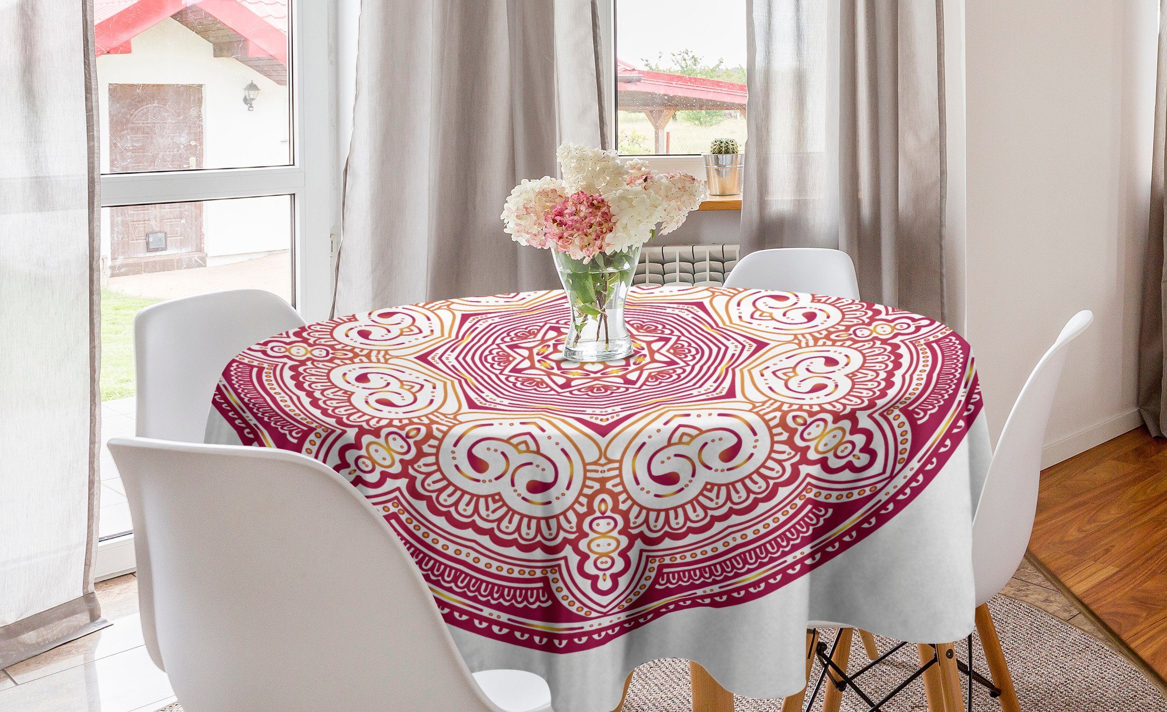 Mandala Tischdecke Kreis für Küche Dekoration, Harmony rosa traditionelle Abdeckung Esszimmer Abakuhaus Tischdecke