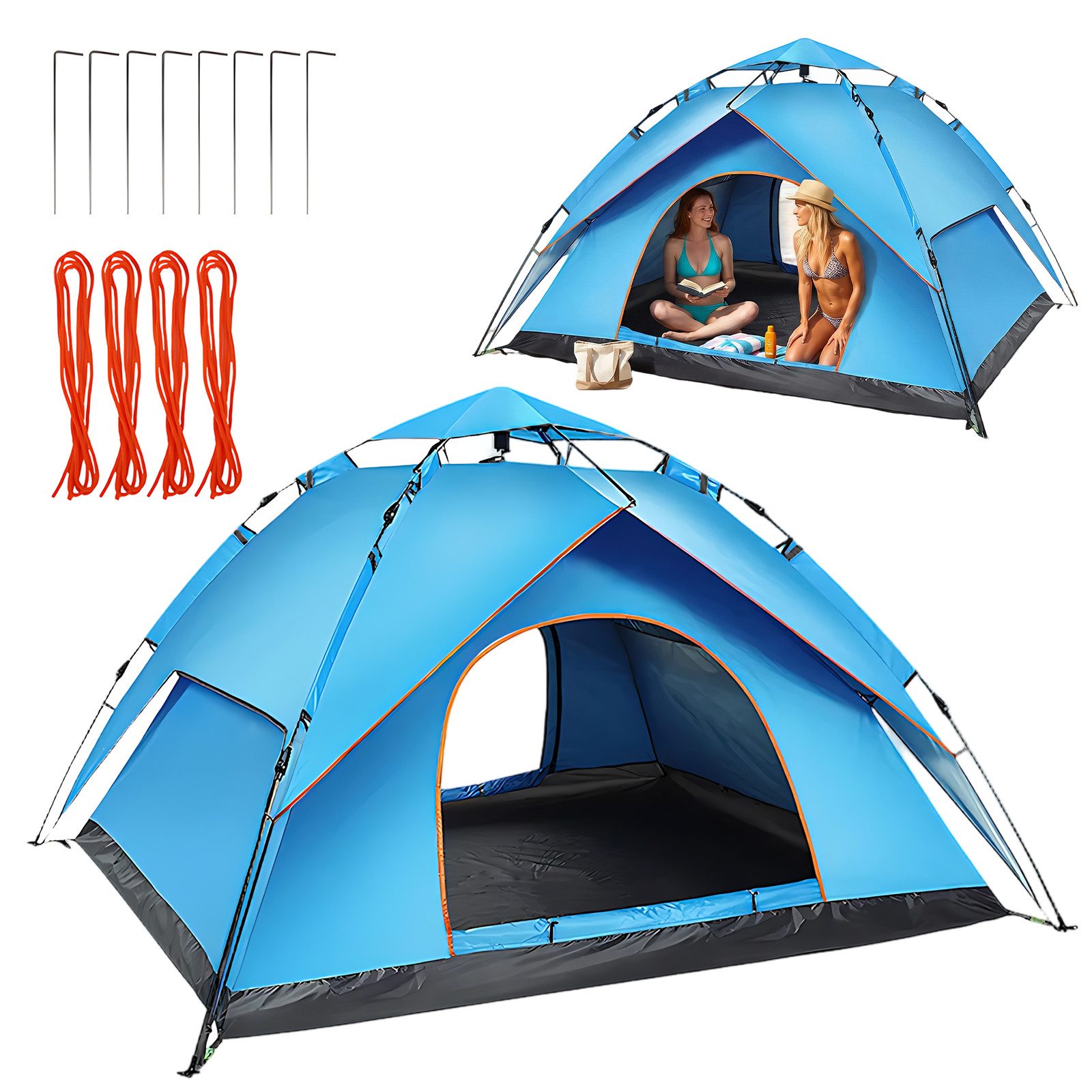 AKKEE Kuppelzelt Automatik-Strandmuschel 3–4 Personen, wasserdicht und UV-beständig, Personen: 3, Pop Up Campingzelt 200 x 200 x 130 cm