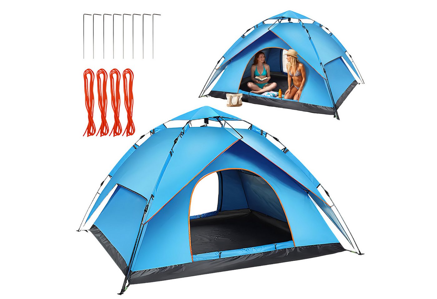 AKKEE Kuppelzelt Automatik-Strandmuschel 3–4 Personen, wasserdicht und UV-beständig, Personen: 3, Pop Up Campingzelt 200 x 200 x 130 cm