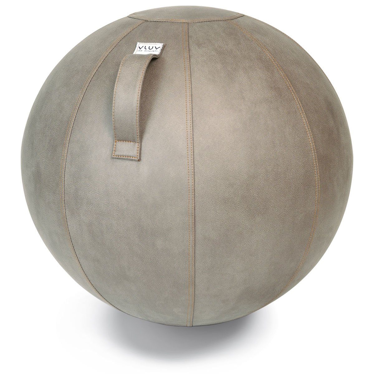 VLUV Sitzball VEEL Sitzball, ergonomisches Sitzmöbel für Büro und Zuhause, Farbe: Schlamm (Mittelgrau antik), Ø 60cm - 65cm, Bezug aus Mikrofaser-Kunstleder, robust und formstabil, mit Tragegriff