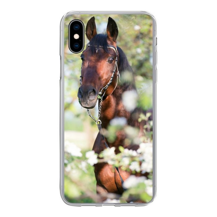 MuchoWow Handyhülle Pferde - Blüte - Frühling - Tiere Handyhülle Apple iPhone Xs Smartphone-Bumper Print Handy