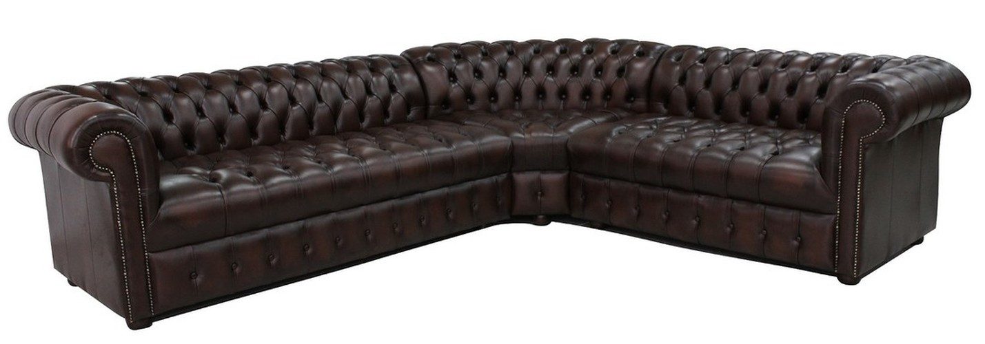 JVmoebel Chesterfield-Sofa Dunkelbraunes Chesterfield Ledersofa – Eckcouch Polster Garnitur, 1 Teile, Made in Europa