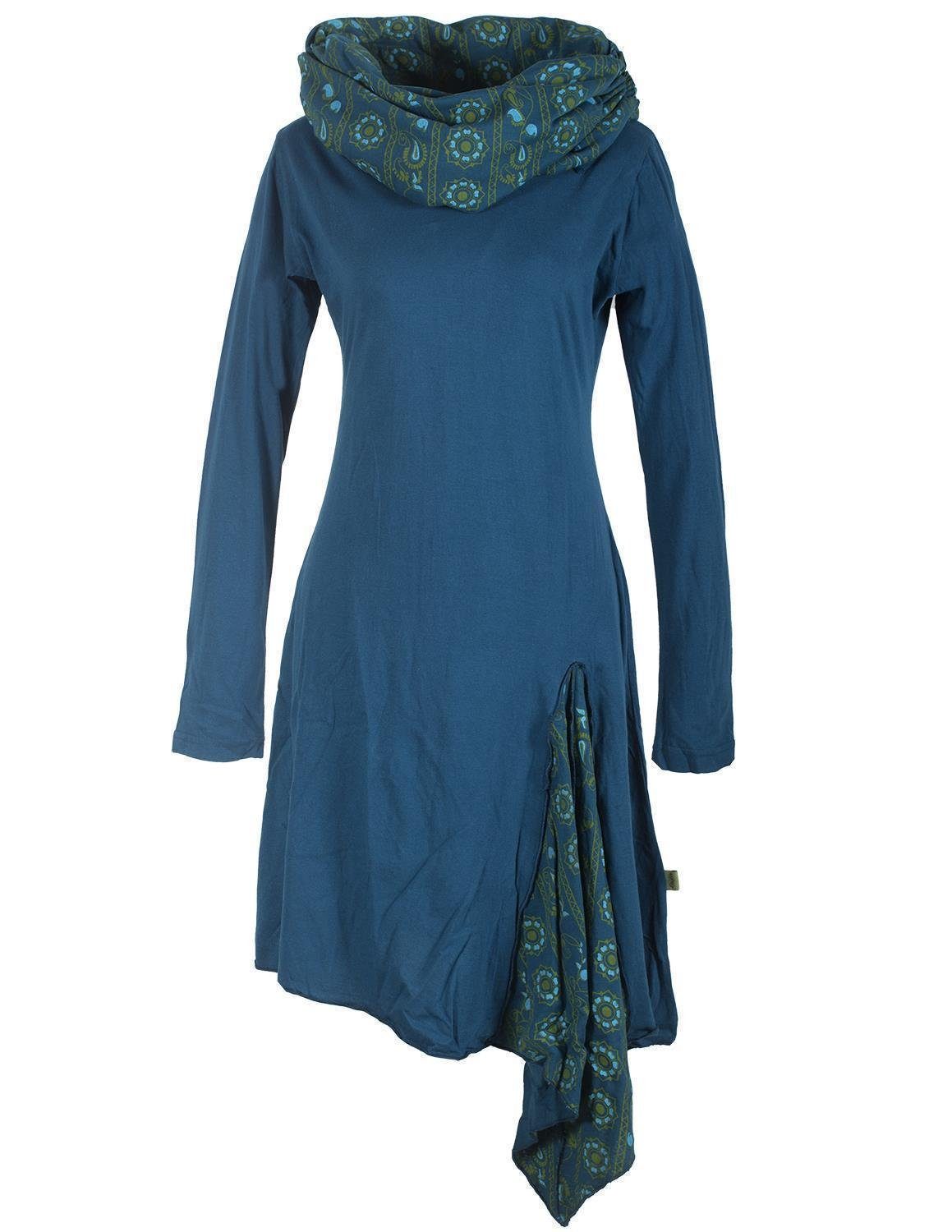 Jerseykleid Asymmetrisches Langarm Zipfelkleid mit Schalkragen