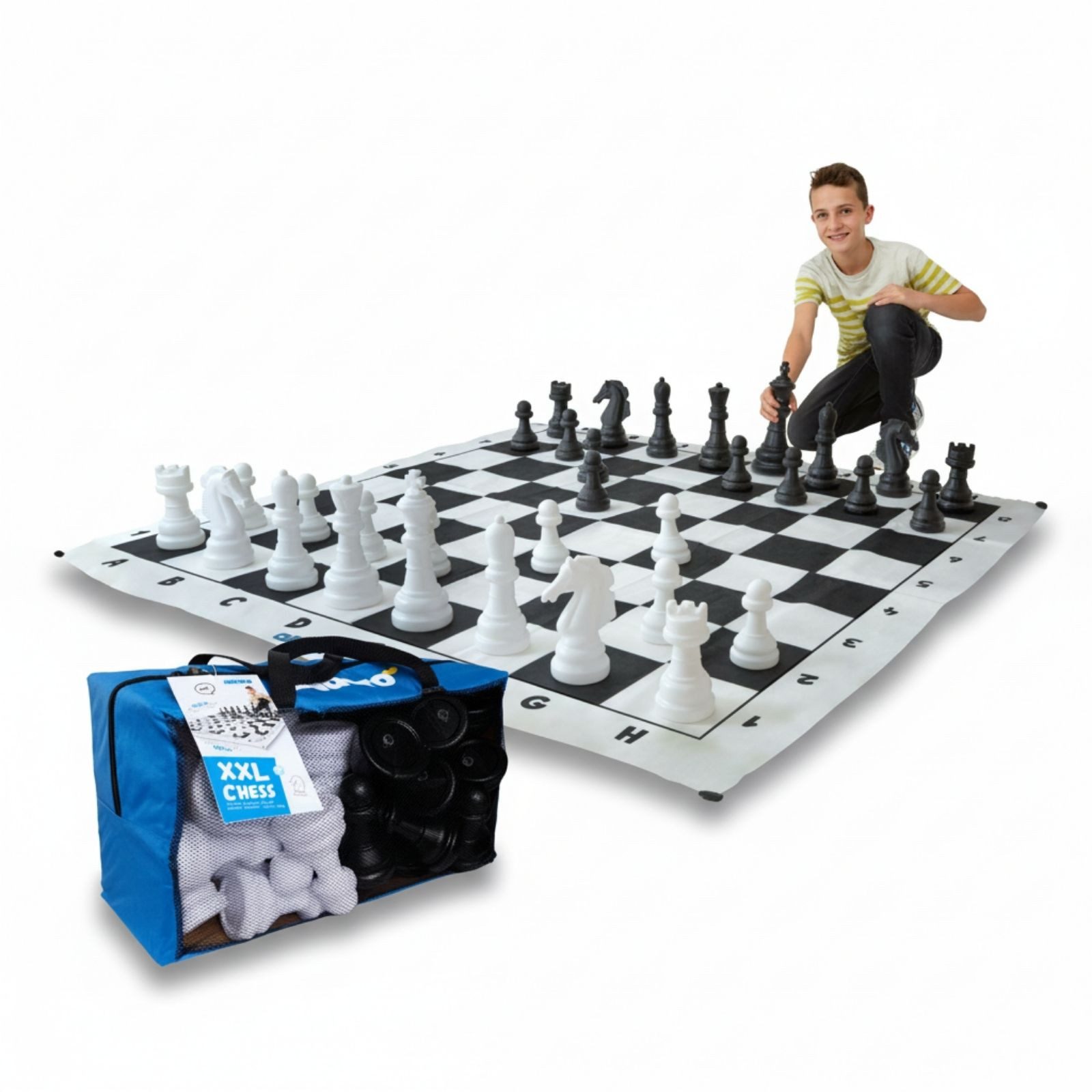 alldoro Spiel XXL Schach, großes Schachspiel für drinnen & draußen, Brettspielklassiker im Jumbo Format mit 158 x 158 cm großem Spielfeld