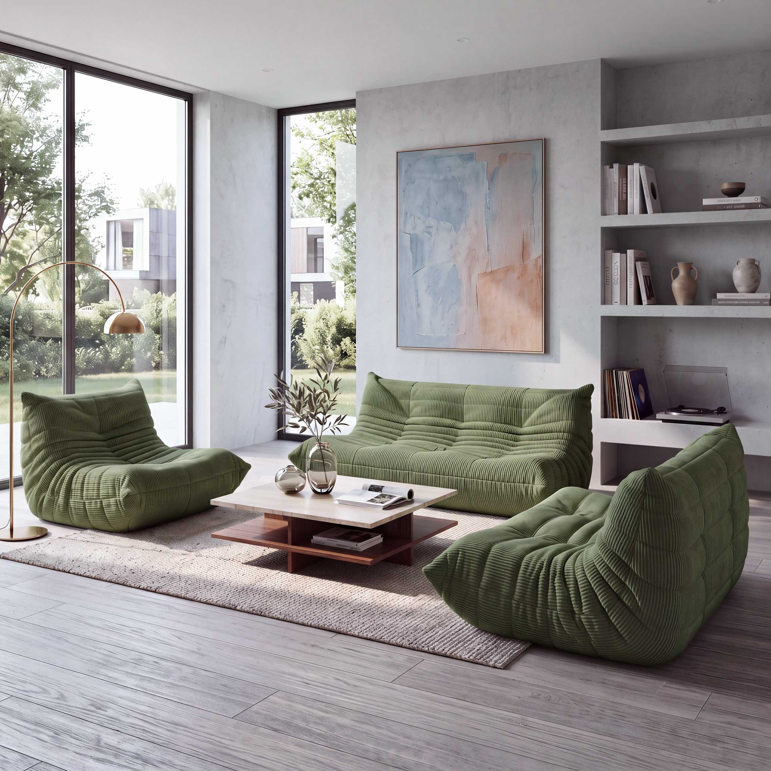 MCW Wohnlandschaft HWC-R34-G, Set, Sofa-Garnitur mit Sessel, 2-Sitzer und 3-Sitzer, mit breiter Sitzfläch