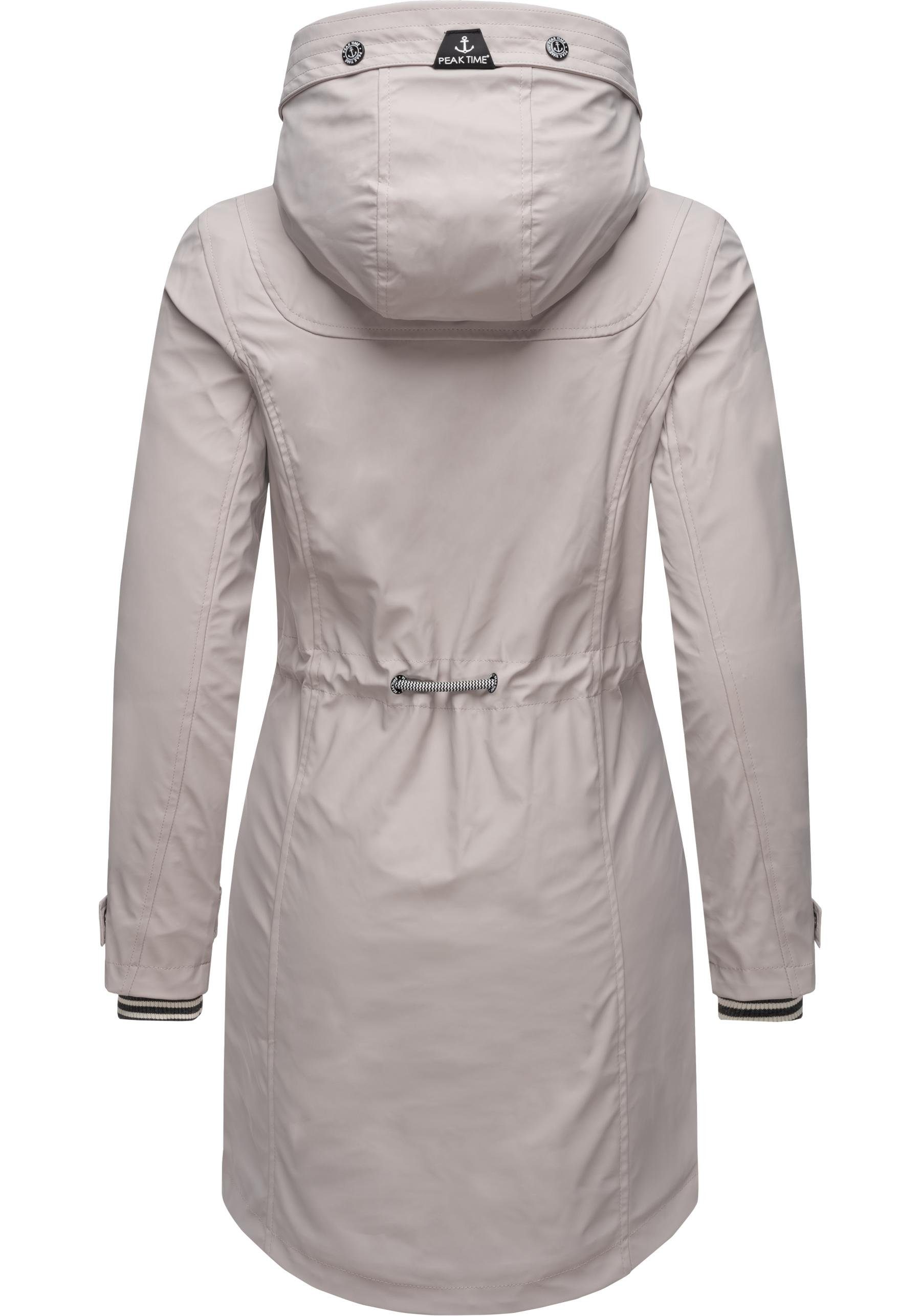 PEAK TIME Regenjacke L60042 stylisch taillierter für hellgrau Regenmantel Damen