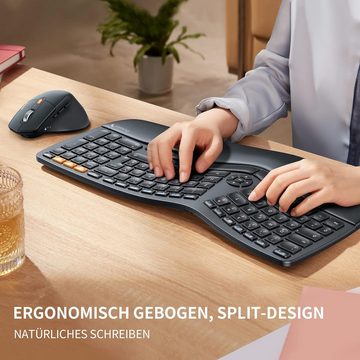 ProtoArc Ergonomische Wiederaufladbar Bluetooth & 2.4GHz Geteilte Tastatur- und Maus-Set, Komfortabel arbeiten: Ergonomische Eingabegeräte optimieren