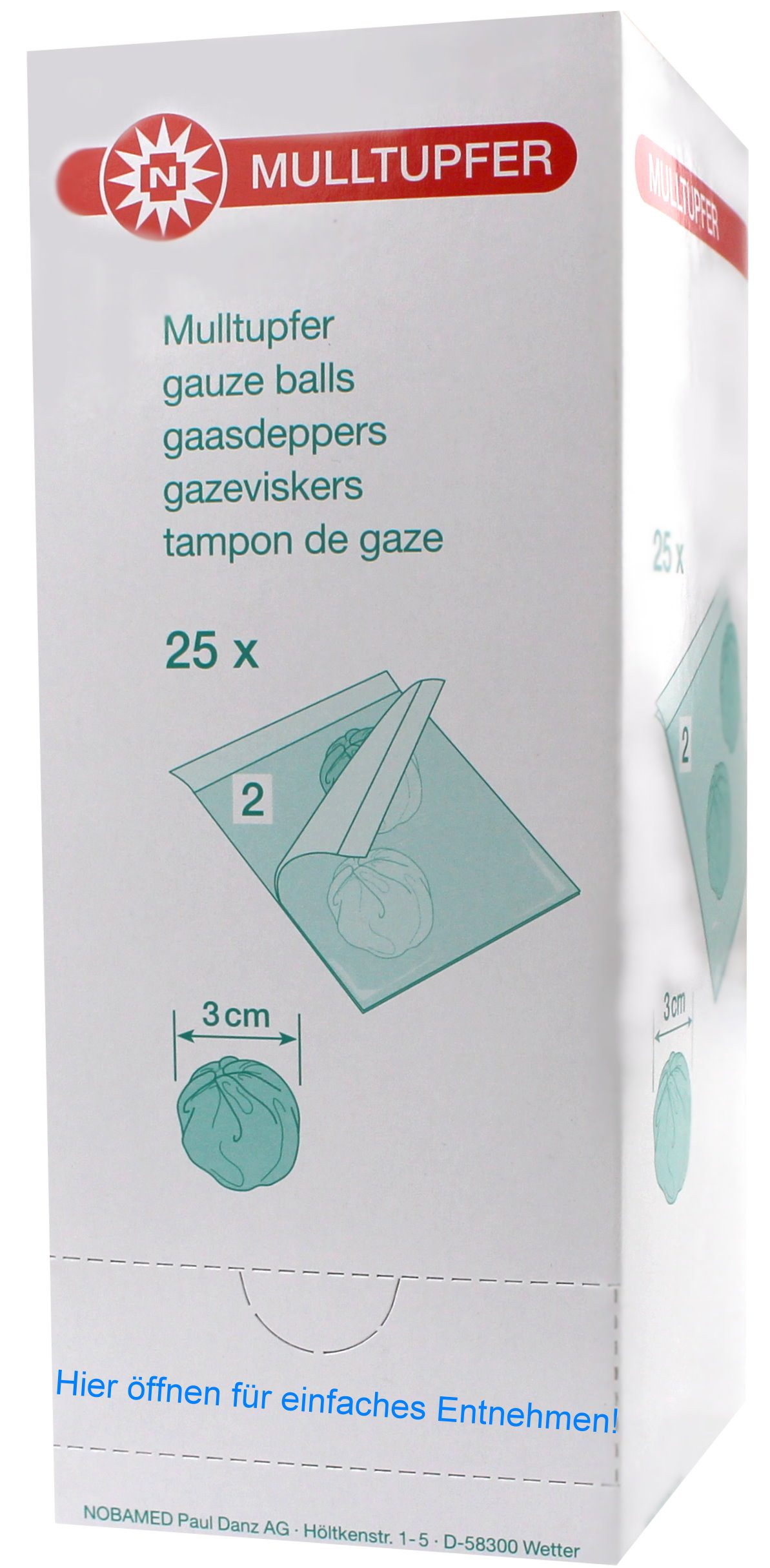 Nobamed Erste-Hilfe-Set Mulltupfer steril, ⌀ 3 cm, 25 sterile Sets à 2 Stück, (25 St)
