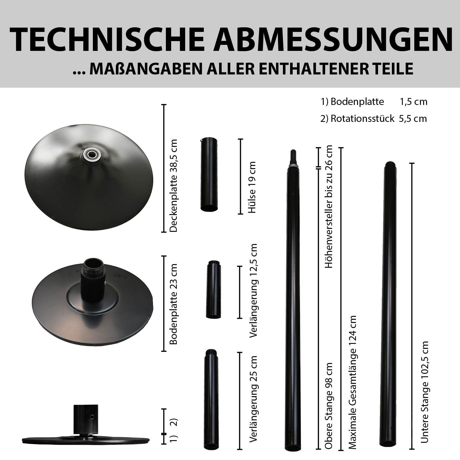 TRUTZHOLM Pole Dance Stange Pole Dance Tanzstange 220-274 cm Tabledance Static&Spinning Funktion, Spinning und Static Funktion, Montage ohne Bohren