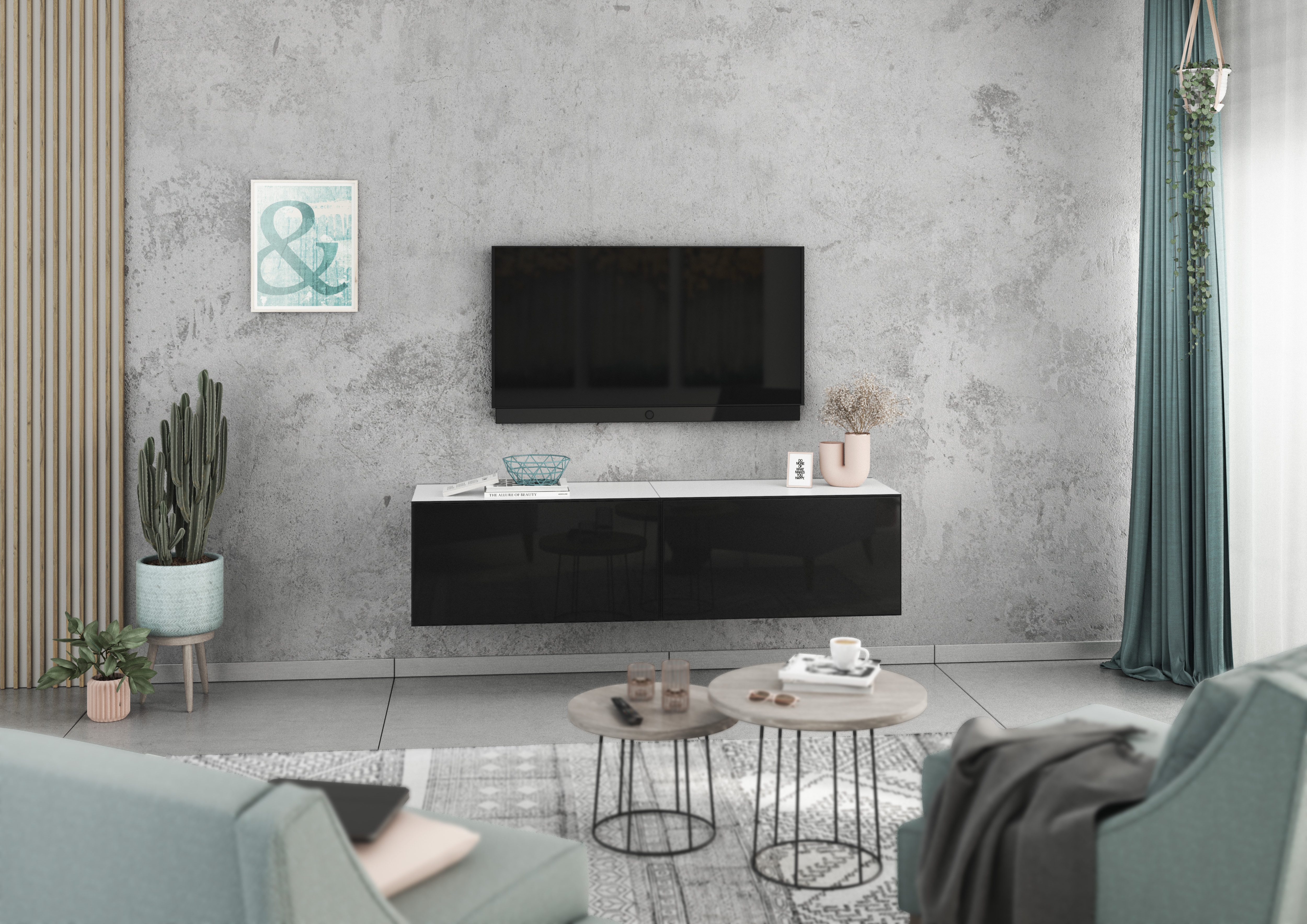 BMG Möbel Lowboard Modul+ (2 tlg., bestehend aus 2 Schränken mit Klappe), 152 cm, wählbar aus verschiedenen Farbkombinationen, Made in Germany