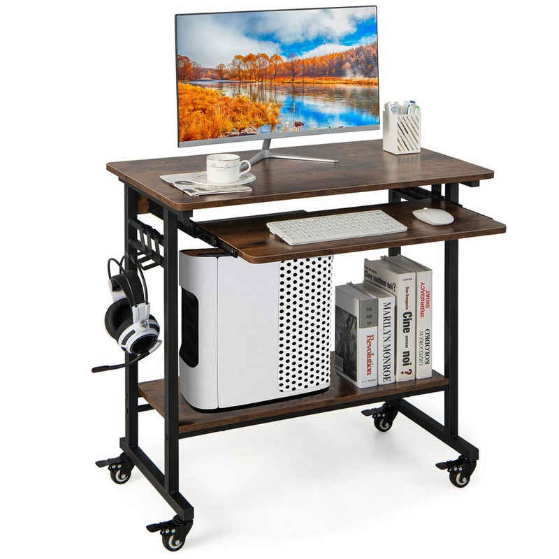 COSTWAY Computertisch, mit Rollen & Tastaturablage, platzsparend, 80x50x78cm