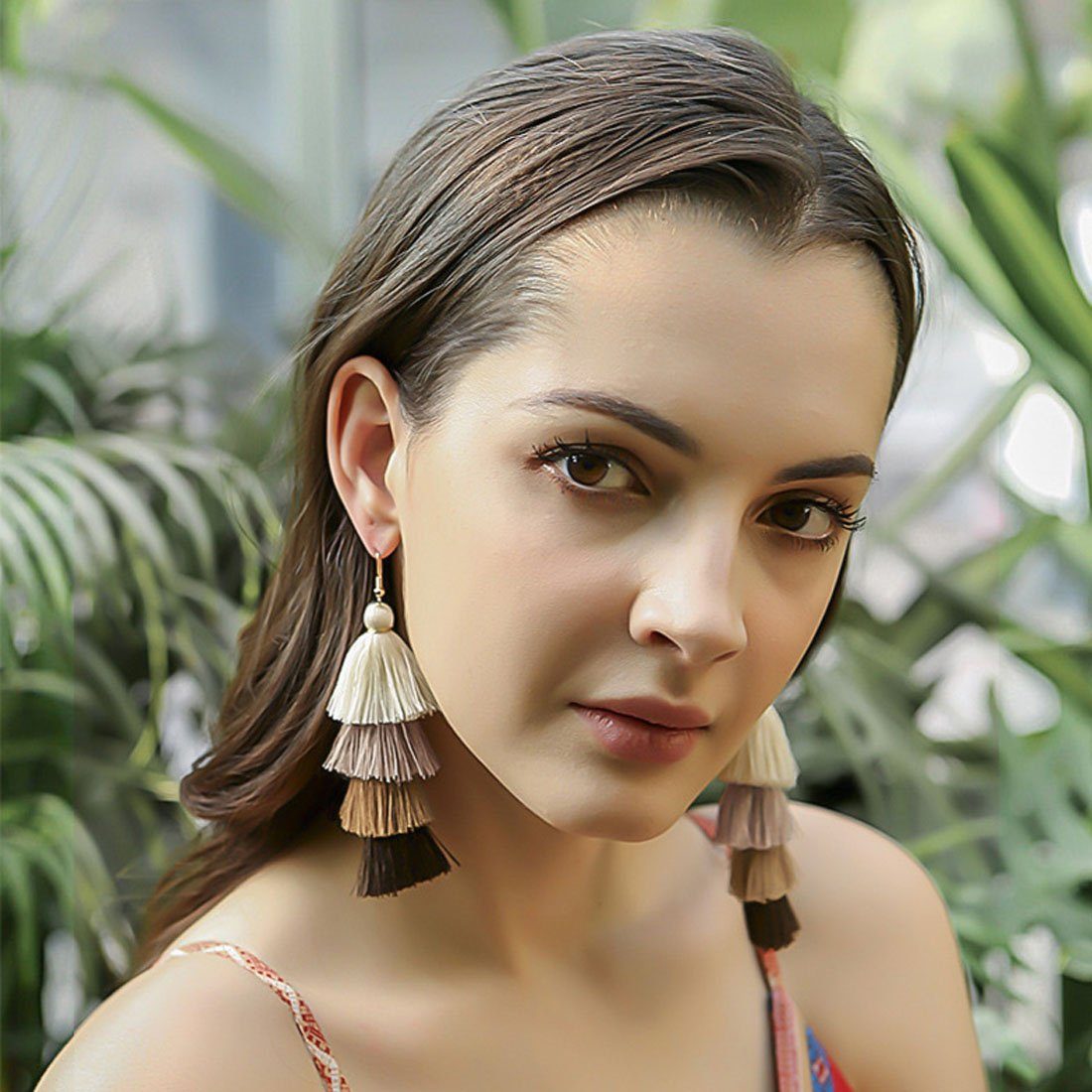 DÖRÖY Paar Braun lange Ohrschmuck Quasten-Ohrringe,böhmischer Ohrhänger Frauen Handgefertigte für