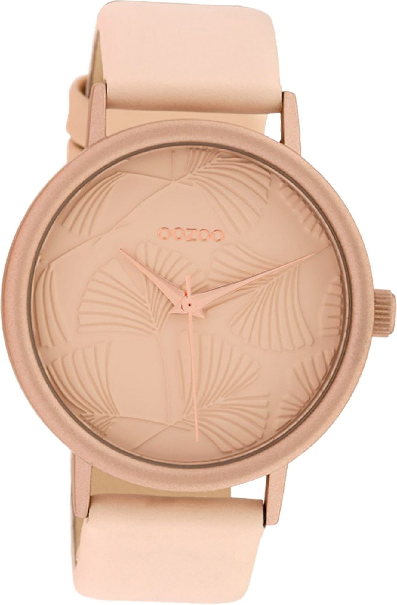 OOZOO Quarzuhr Oozoo Leder Damen Uhr C10390 Analog, Damenuhr Lederarmband rosa, rundes Gehäuse, groß (ca. 42mm)