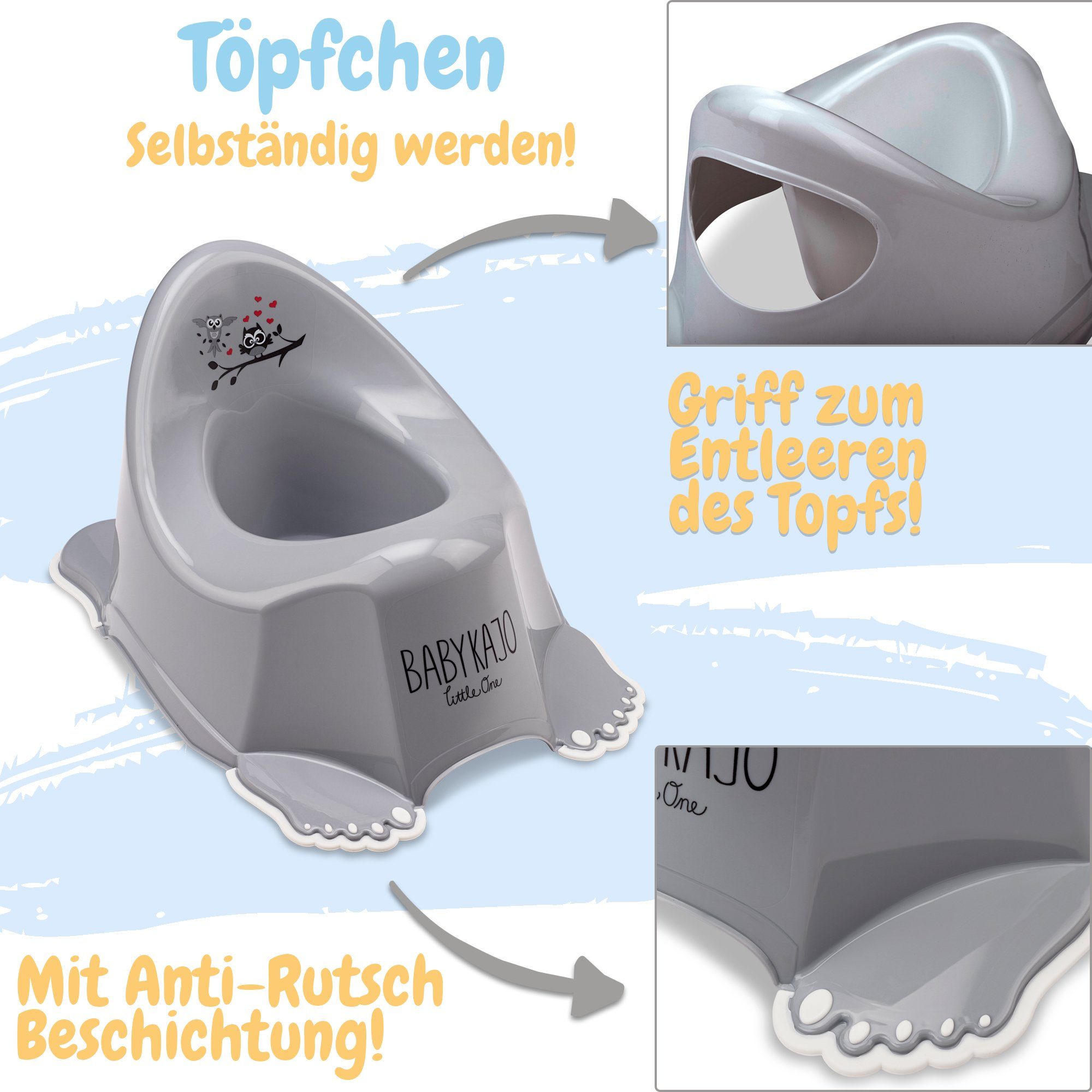 Babykajo Töpfchen, (Set, 3-tlg), Baby Topf, Toilettentrainer, Hocker - TÜV Rheinland geprüft!
