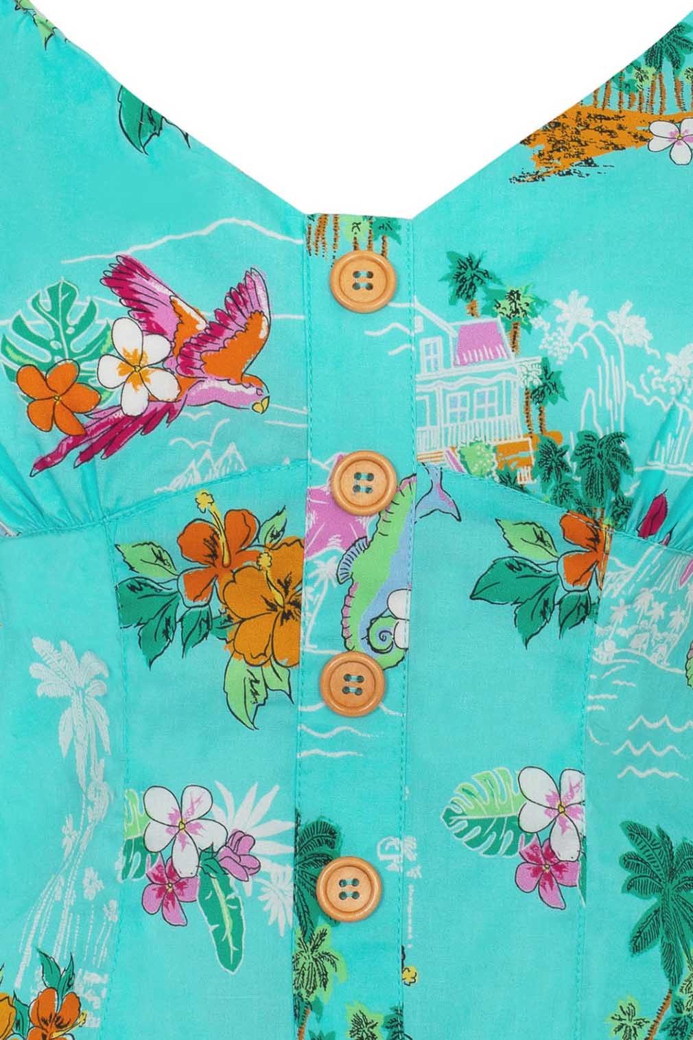 Hell Bunny Shirttop Ayanna Aqua Tropisch Insel Villa Blumen Paradies Strand Beach