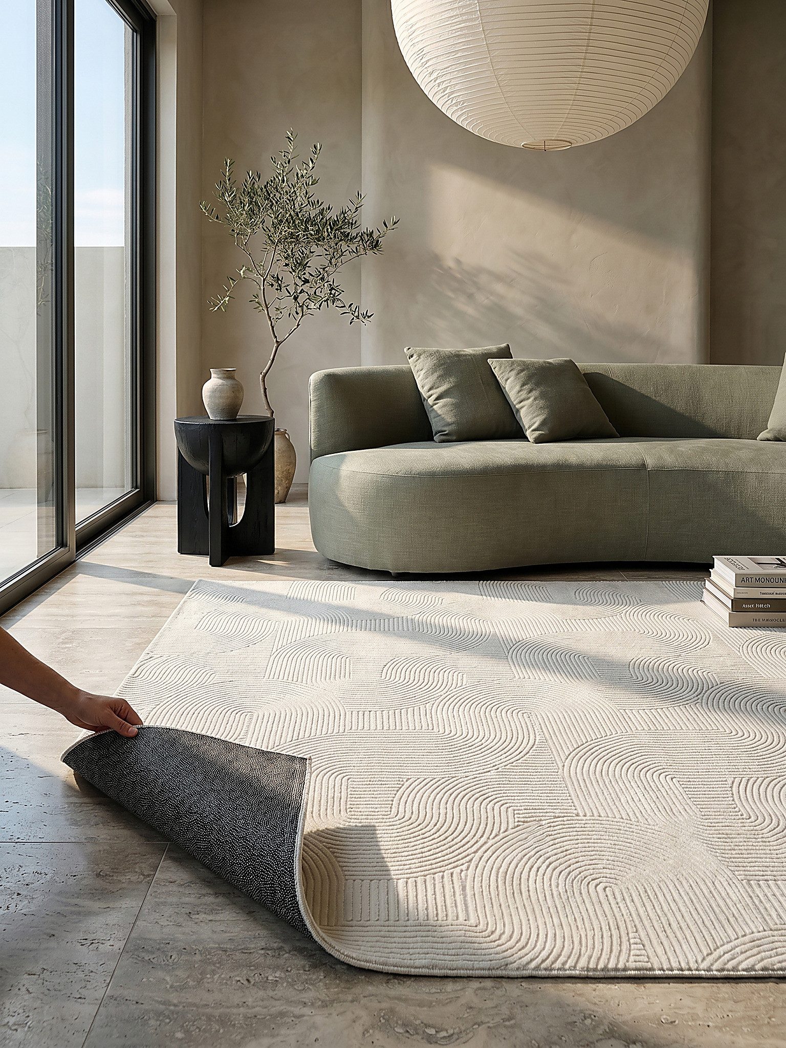 KADIMA DESIGN Teppich DALAR Kurzflorteppich Creme 200x200 Geometrisch Polypropylen, Quadrat, Höhe: 9 mm, Saugroboter-geeignet, Strapazierfähig, Pflegeleicht, Farbecht