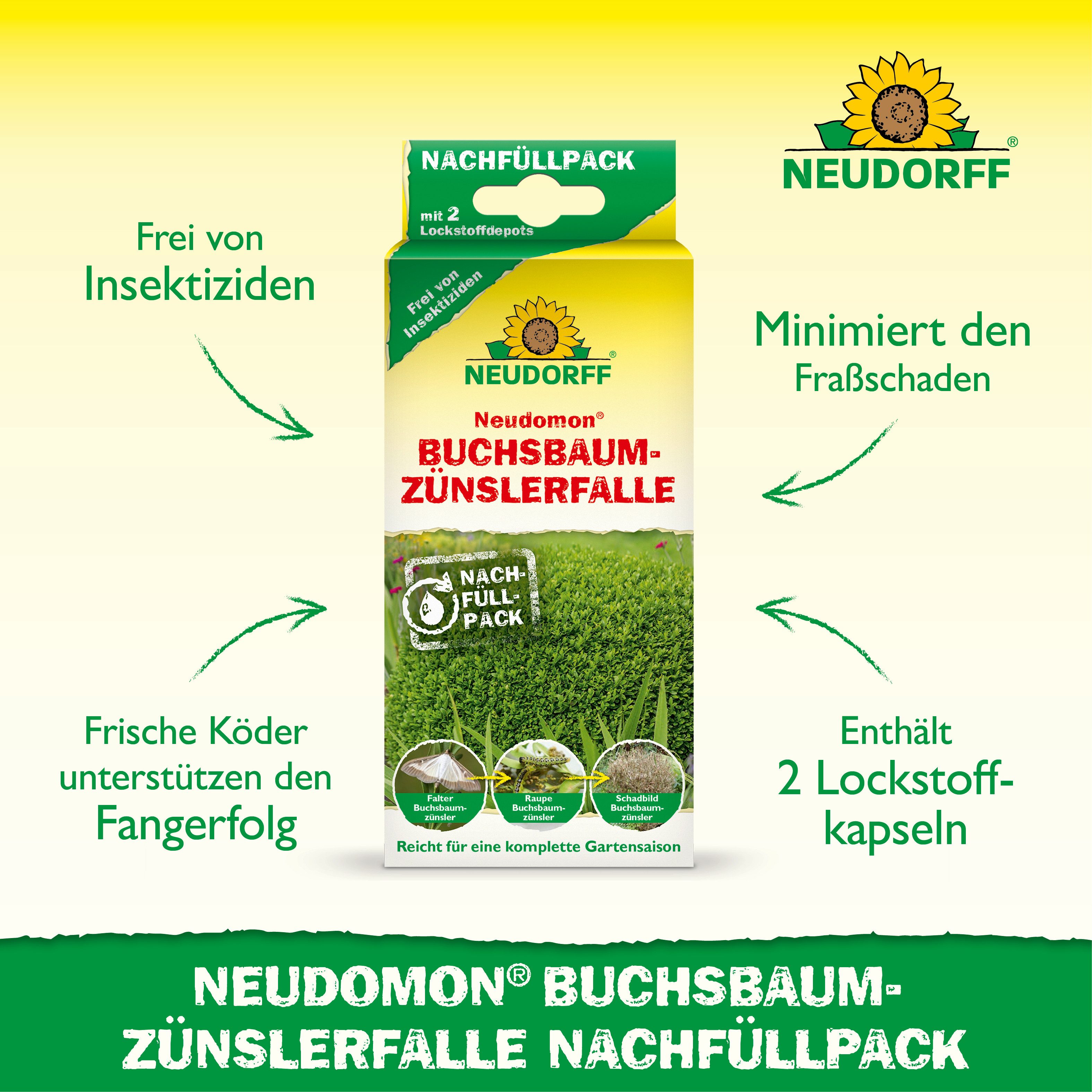 Neudorff Tierfallen-Köder Neudomon BuchsbaumzünslerFalle Nachfüllpack 1 Stk., 2 Stück, Nachfüllpack für Buchsbaumzünsler-Falle, 2 Lockstoffdepots, 2 Lockstoffde – Bild 2 von 5