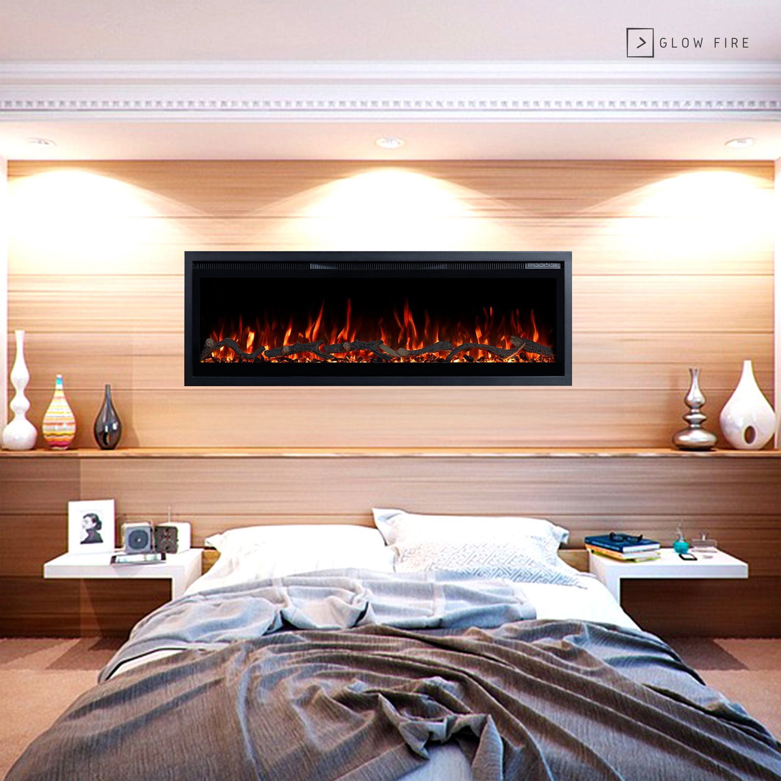 GF Core Elektrokamin Wandkamin Core, 3D Feuer und Heizung (Thermostat, bis 1800 W), Elektrischer Stand-, Wand- oder Einbaukamin mit APP Steuerung, LED