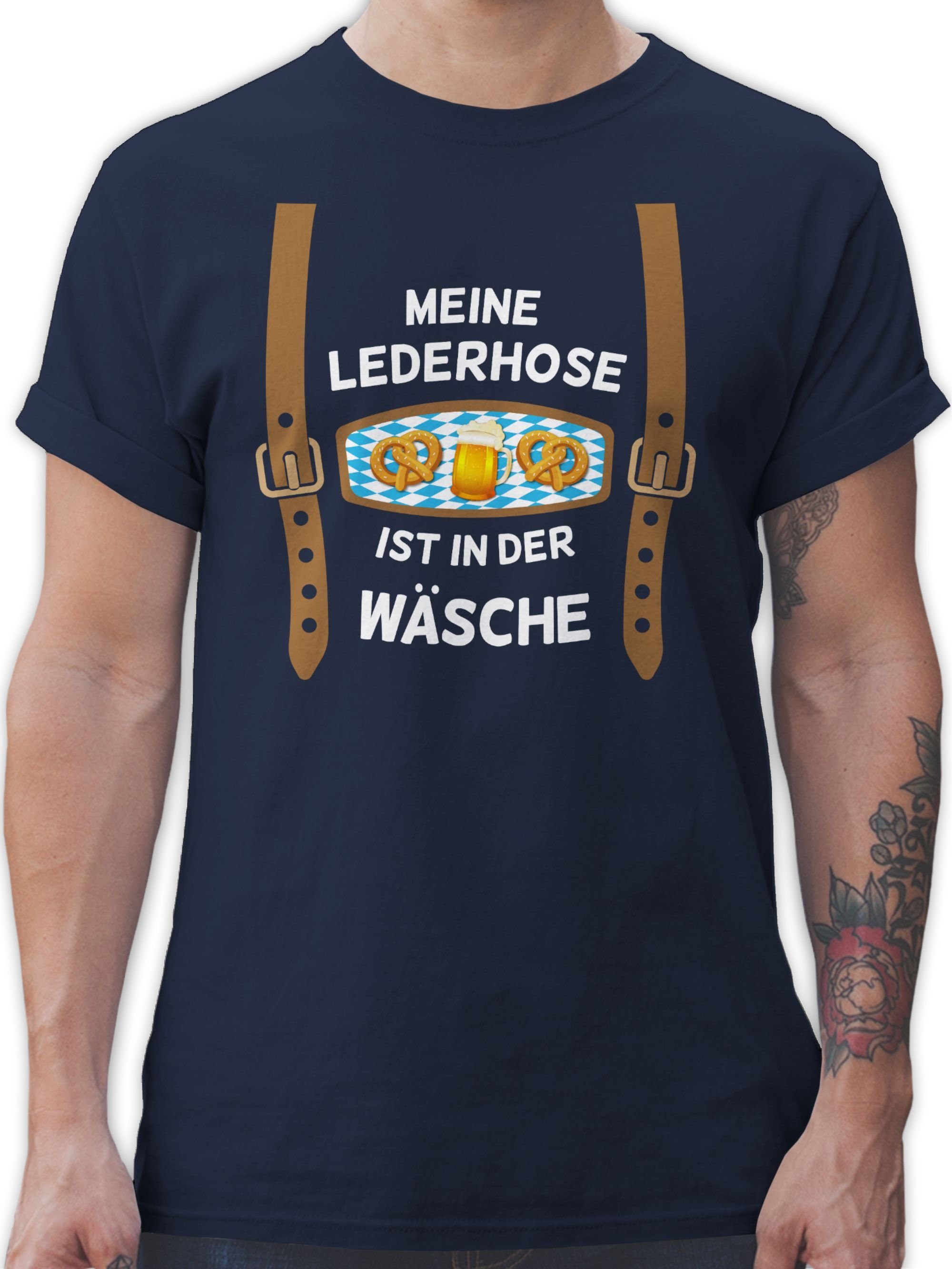 Shirtracer T-Shirt Meine Lederhose ist in der Wäsche Mode für Oktoberfest Herren 2 Navy Blau